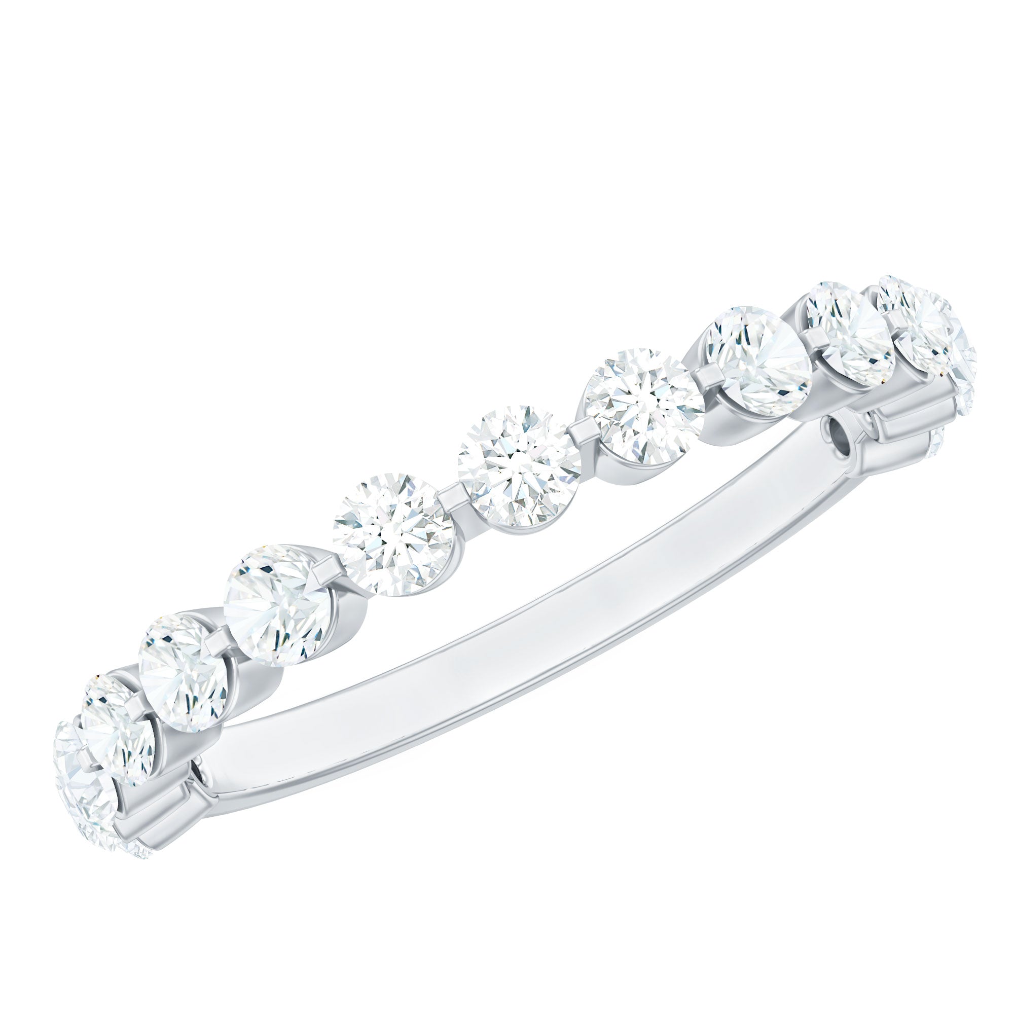 Round Shape Floating Diamond Half Eternity Ring Natural - ( HI-SI ) - Rosec Jewels