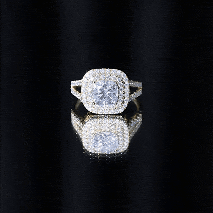 Certified Cushion Cut Moissanite Double Halo Engagement Ring D-VS1 - Rosec Jewels