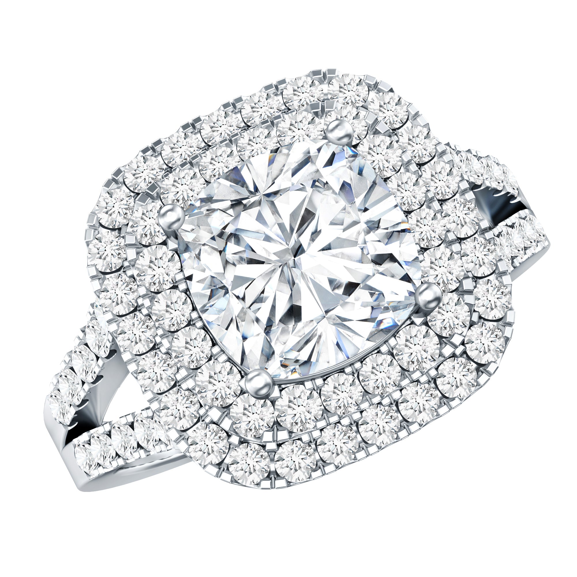 Certified Cushion Cut Moissanite Double Halo Engagement Ring D-VS1 - Rosec Jewels