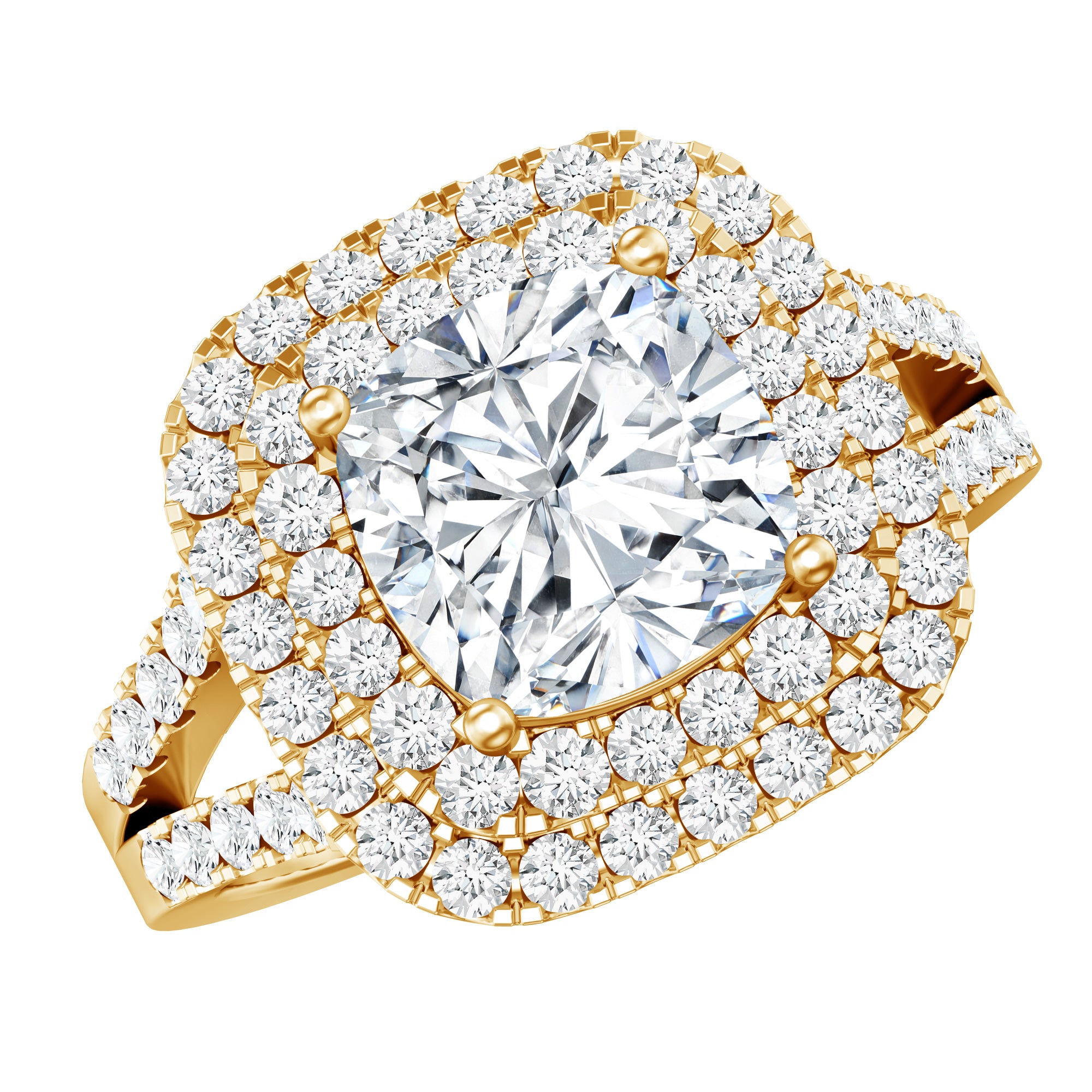 Certified Cushion Cut Moissanite Double Halo Engagement Ring D-VS1 - Rosec Jewels