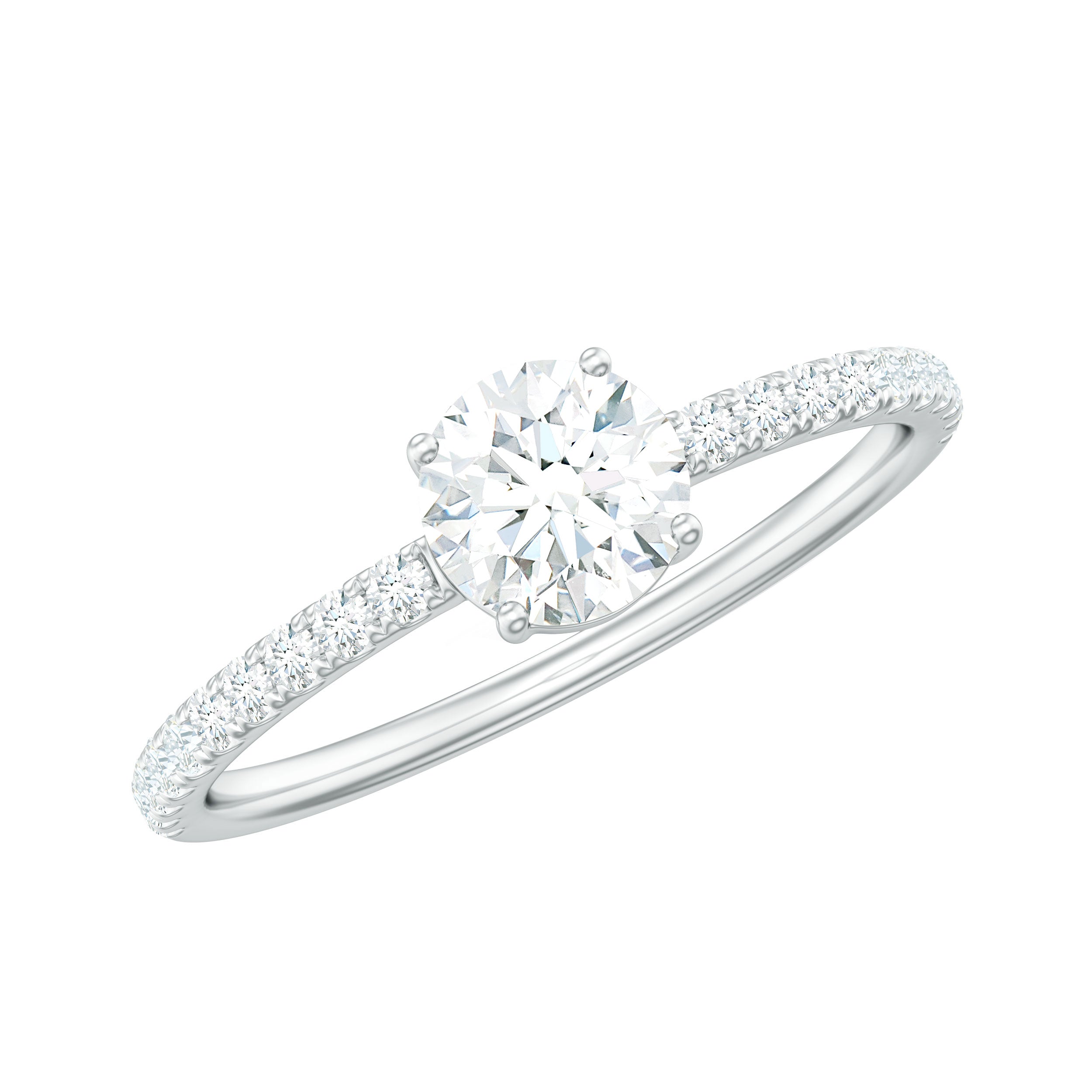 Round Shape Moissanite Solitaire Promise Ring with Side Stones