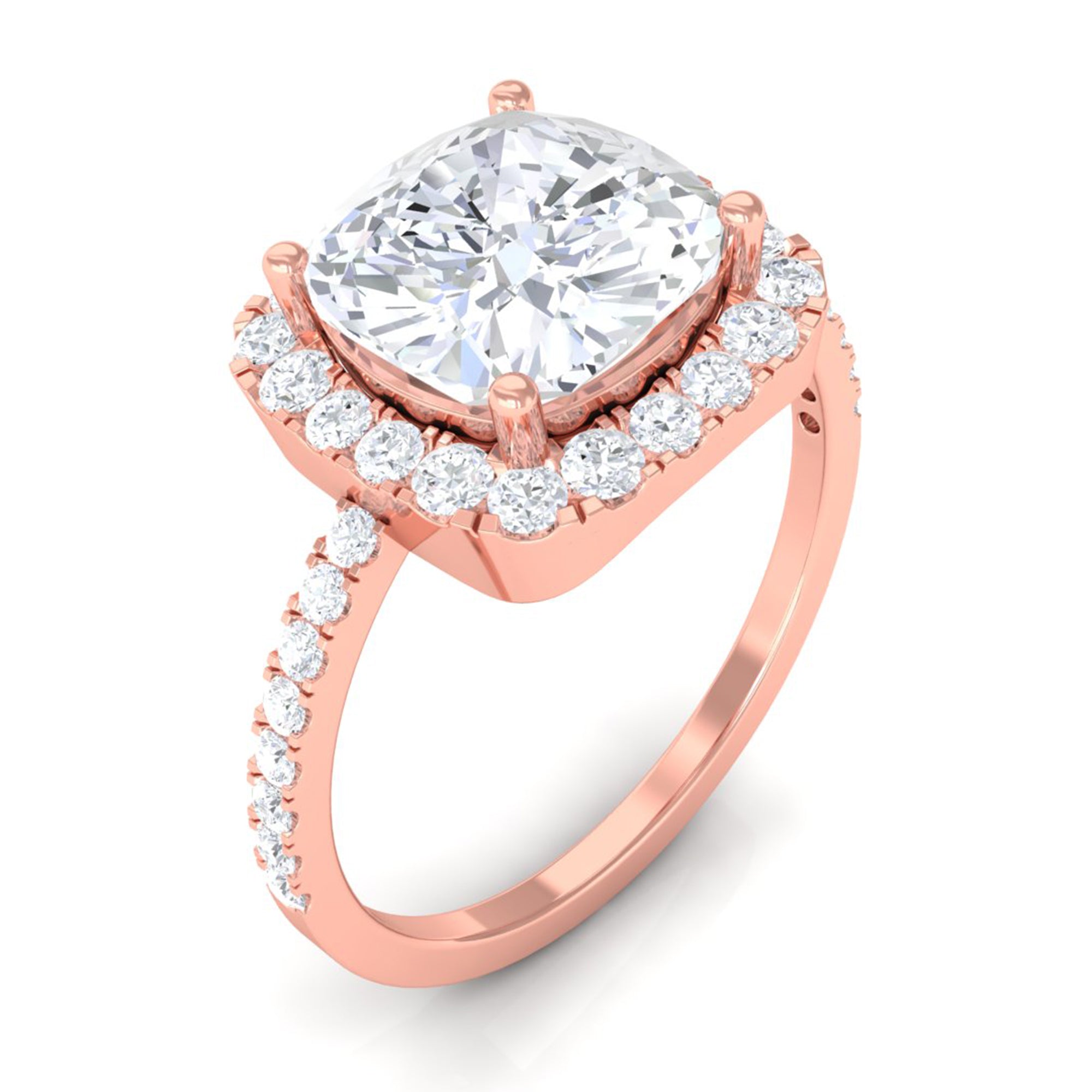 3 Carat Cushion Cut Moissanite Halo Engagement Ring for Women D-VS1 - Rosec Jewels