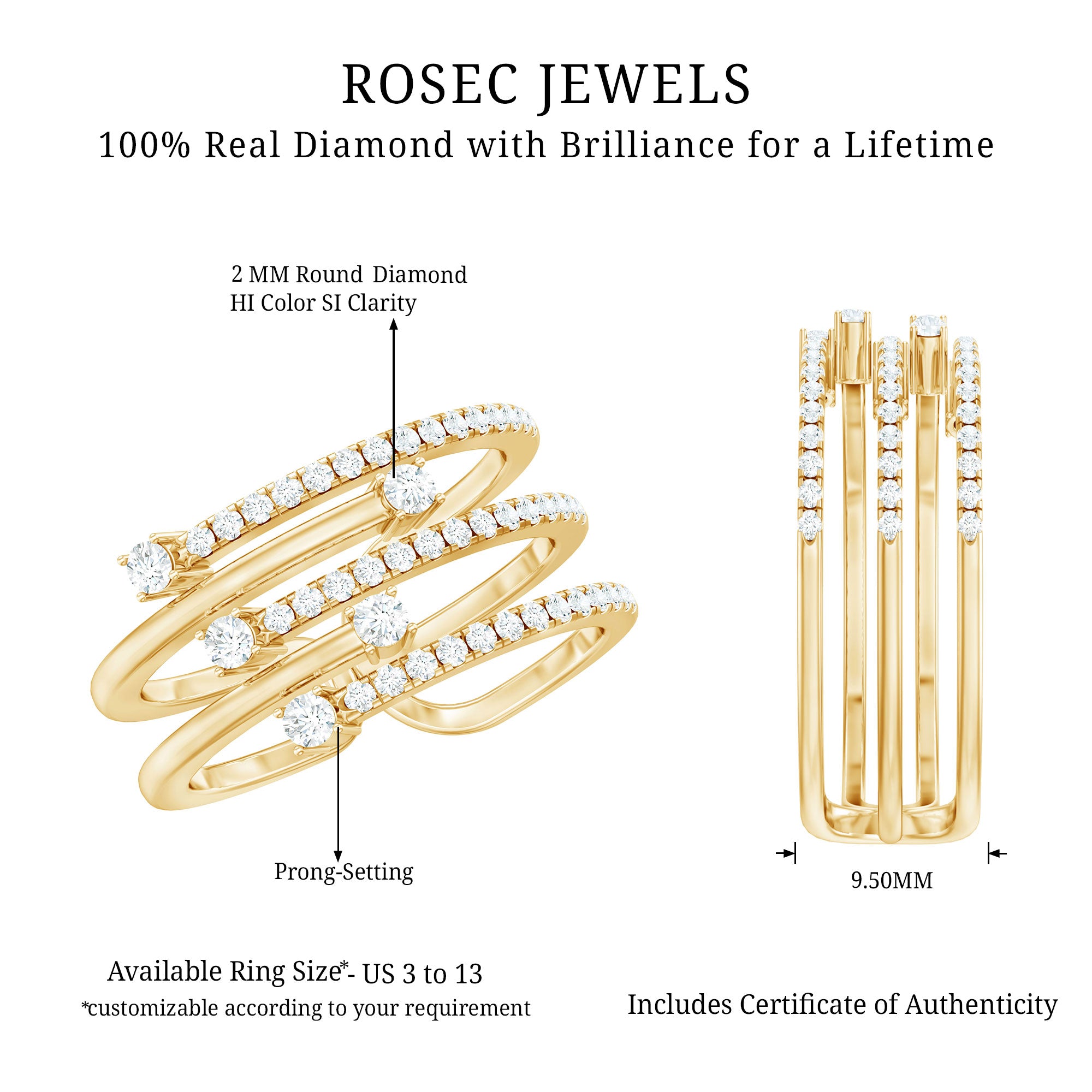 Certified Diamond Cocktail Wrap Ring Natural - ( HI-SI ) - Rosec Jewels