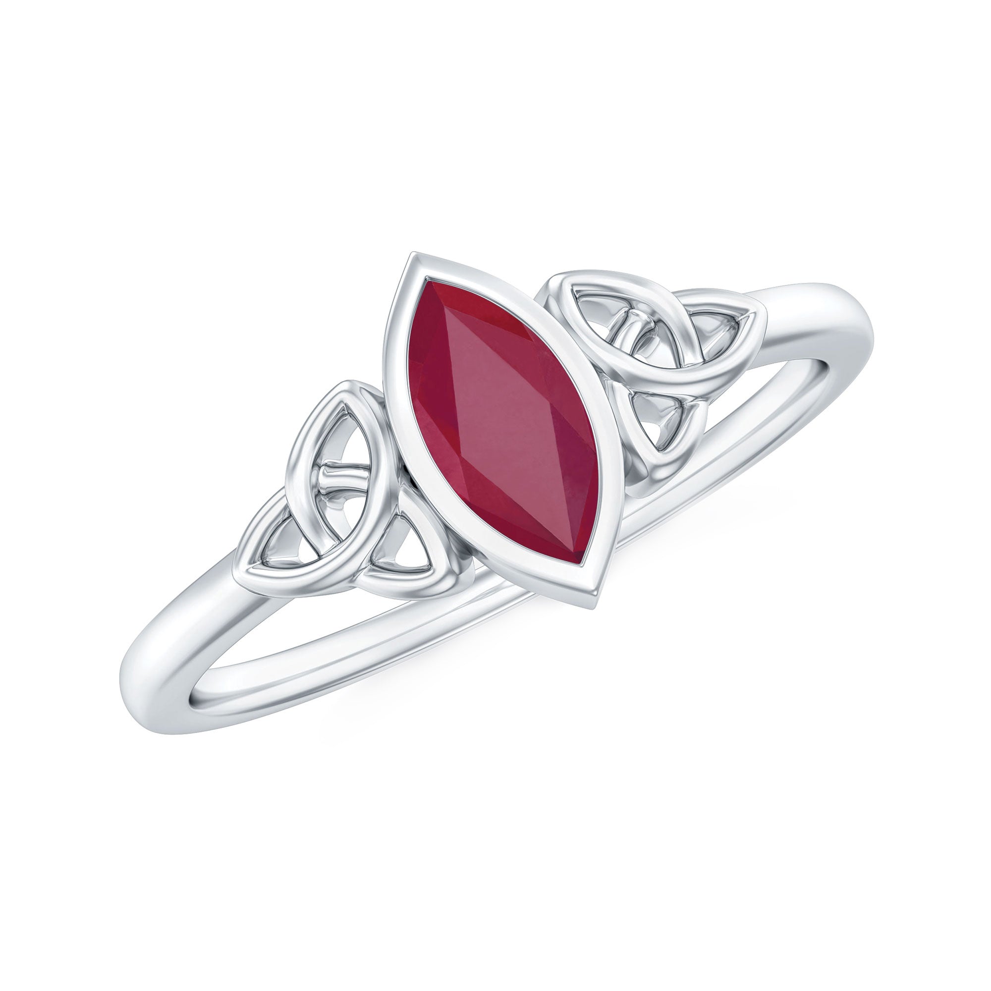Marquise Shape Ruby Solitaire Celtic Knot Ring