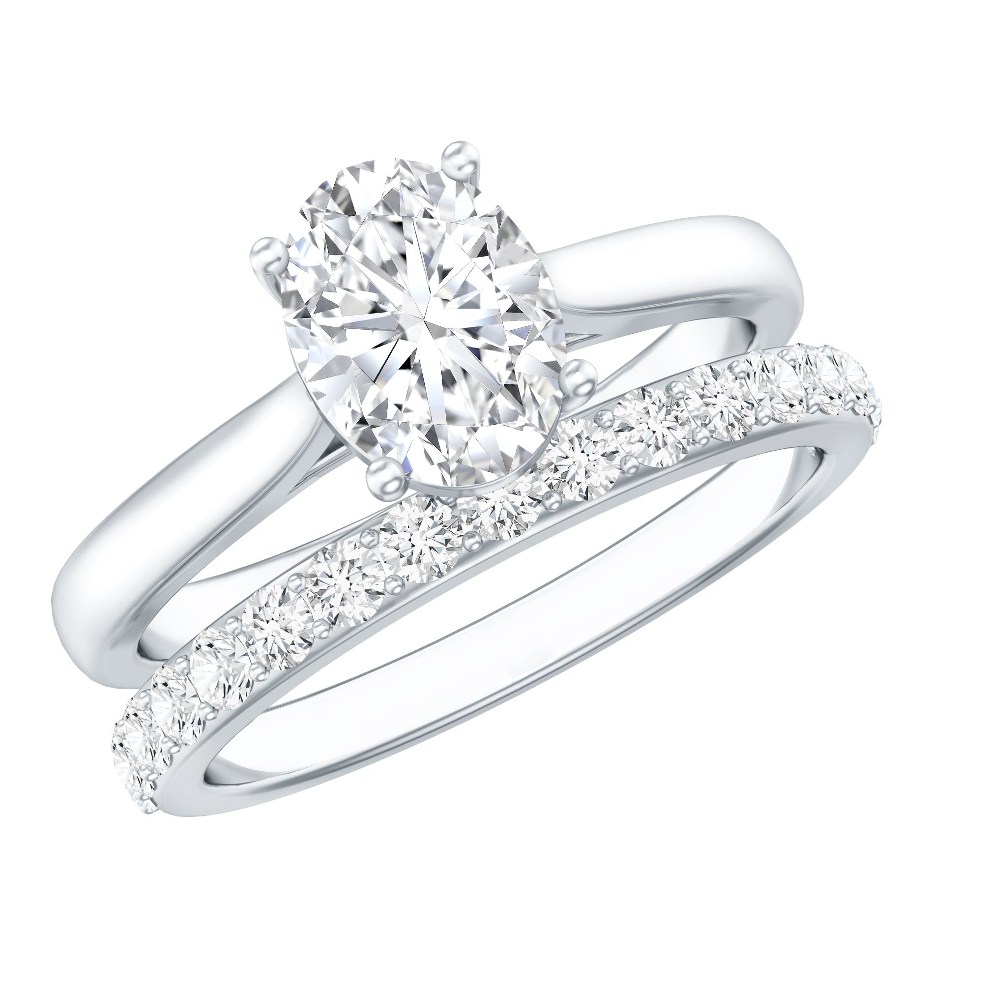 Oval Cut Solitaire Moissanite Bridal Ring Set