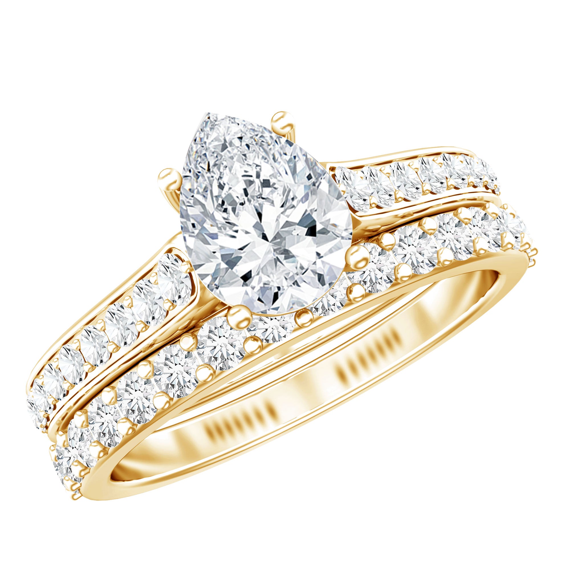 Certified 1 Carat Moissanite Pear Shaped Engagement Ring with Enhancer D-VS1 - Rosec Jewels