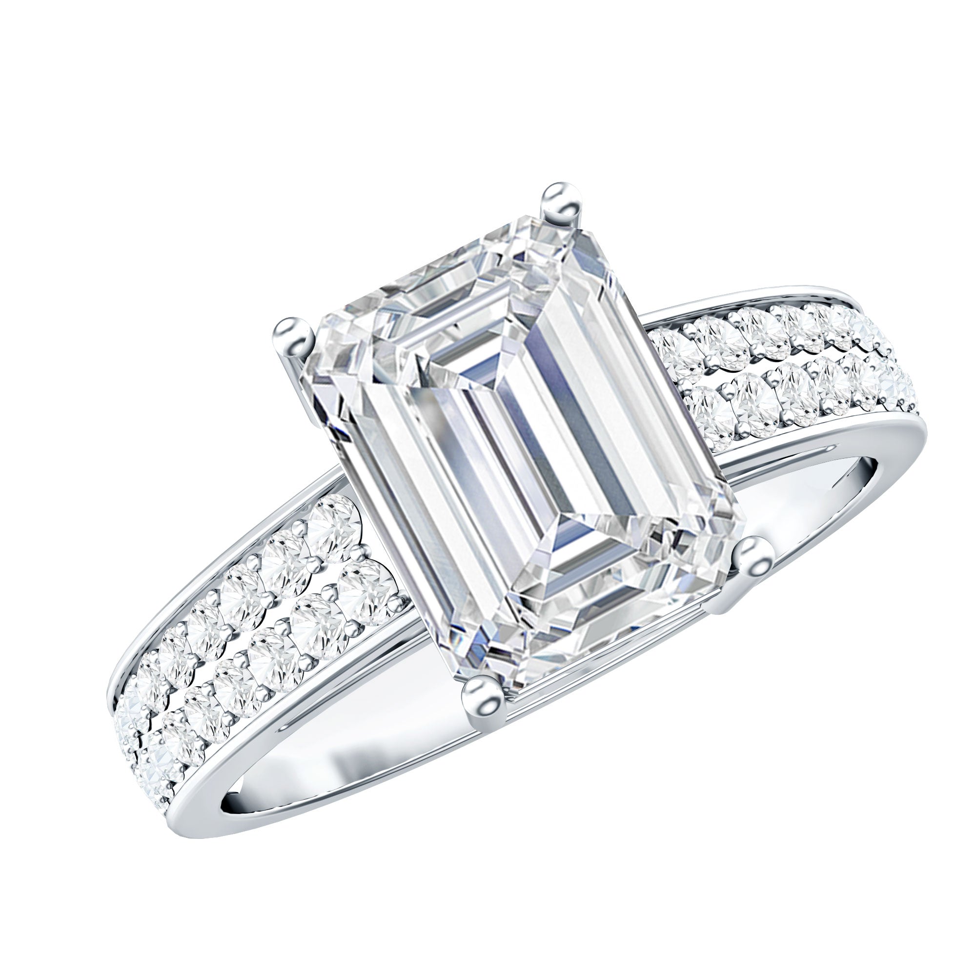 Emerald Cut Moissanite Big Engagement Ring D-VS1 - Rosec Jewels