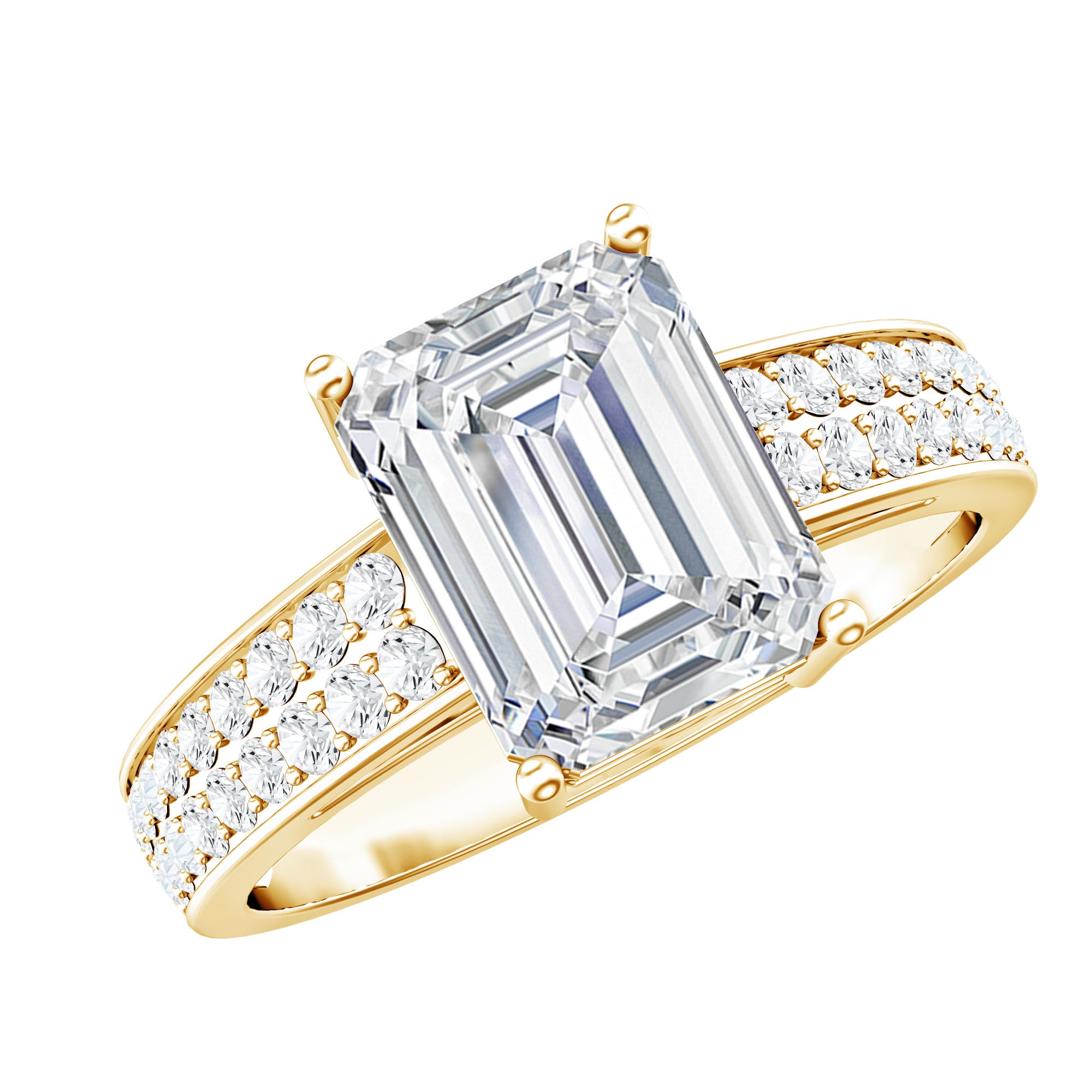 Emerald Cut Moissanite Big Engagement Ring D-VS1 - Rosec Jewels