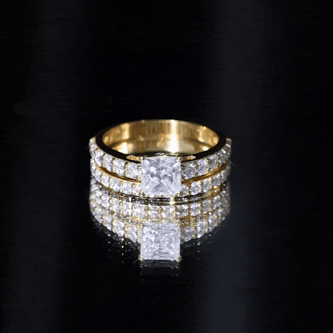 Princess Cut Moissanite Engagement Ring with Wedding Band D-VS1 - Rosec Jewels