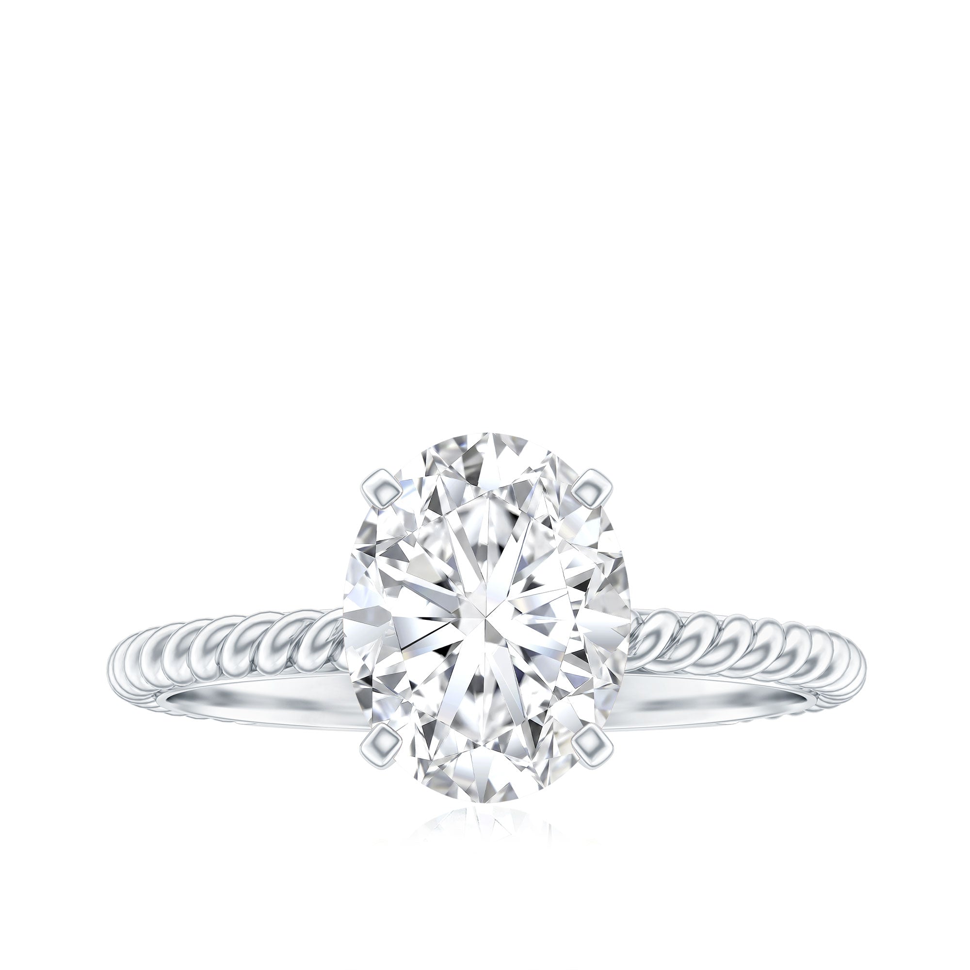 Oval Shape Moissanite Solitaire Engagement Ring with Twisted Rope D-VS1 - Rosec Jewels