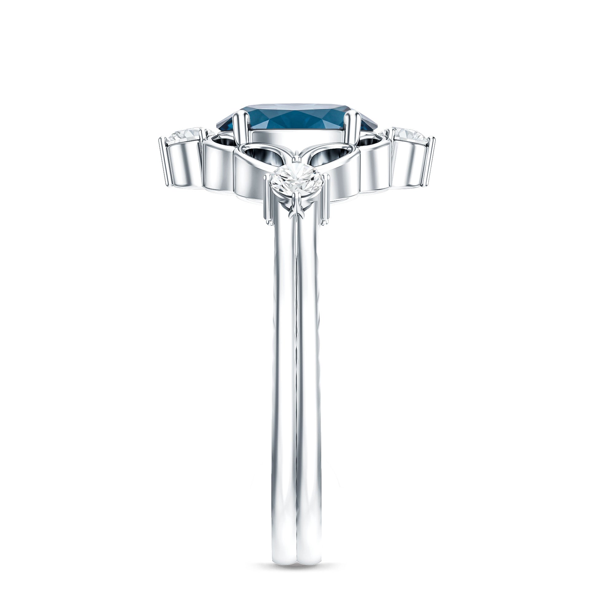 Art Deco Inspired Blue Topaz Oval Engagement Ring with Diamond AAA - Rosec Jewels