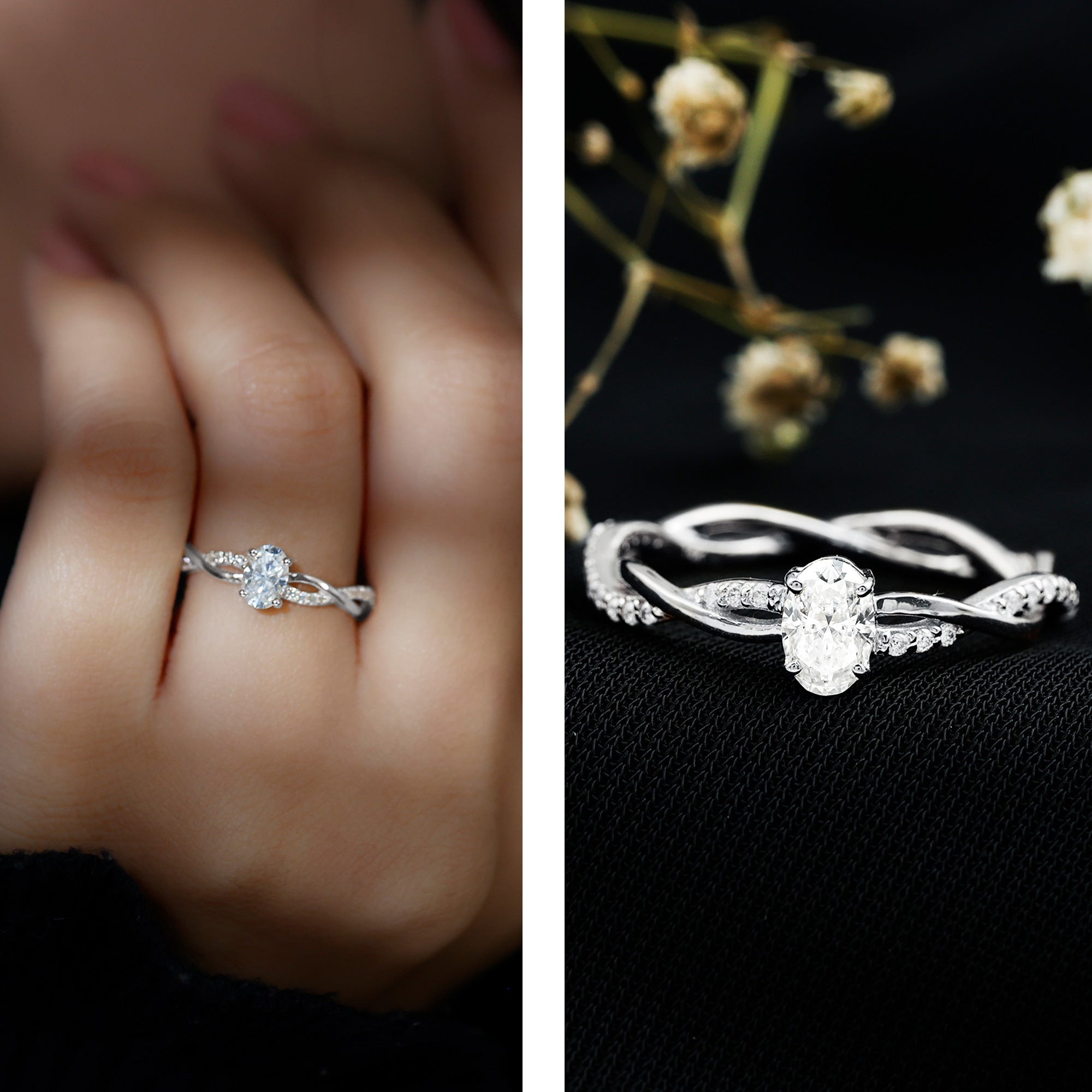 Oval Cut Moissanite Braided Engagement Ring D-VS1 - Rosec Jewels