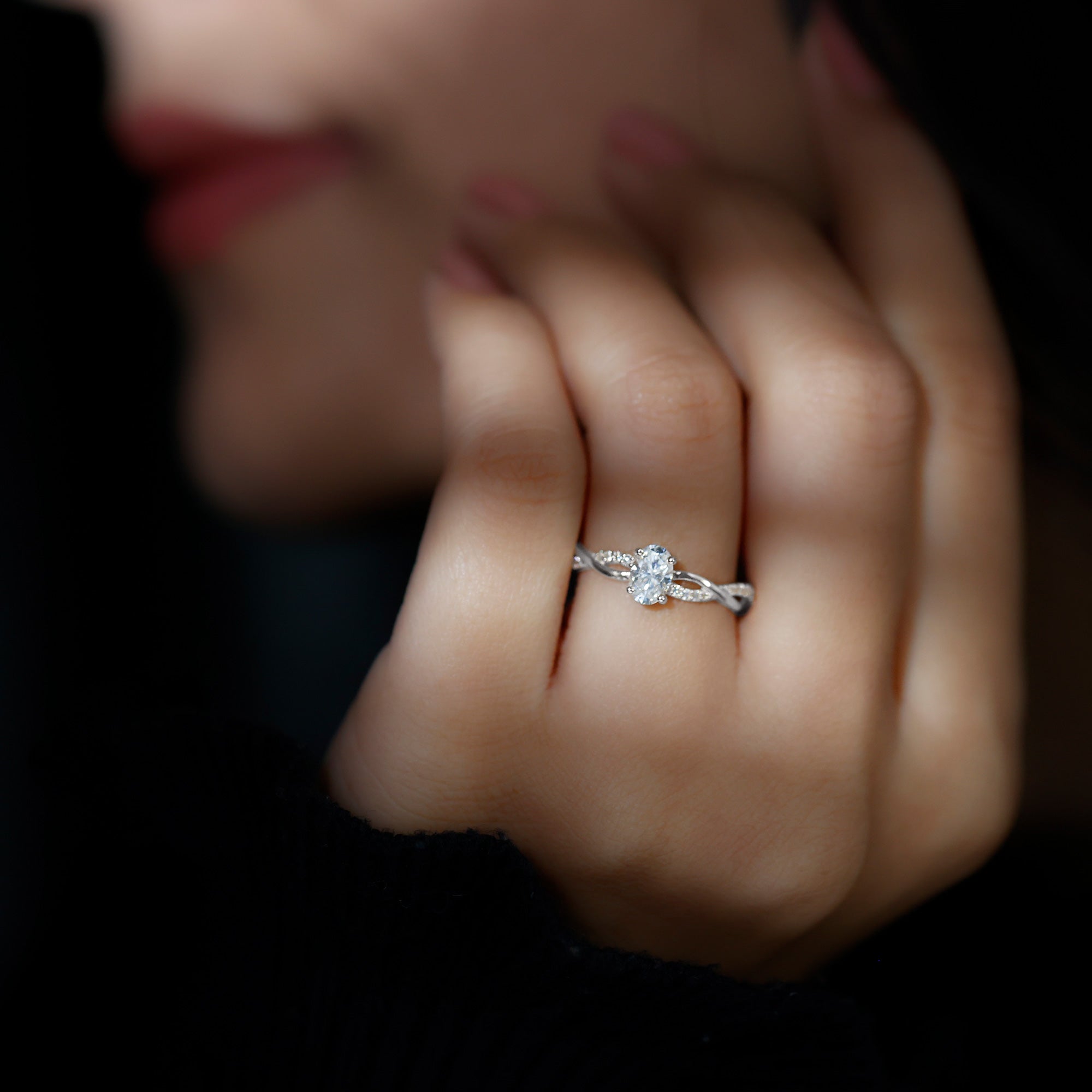 Oval Cut Moissanite Braided Engagement Ring D-VS1 - Rosec Jewels