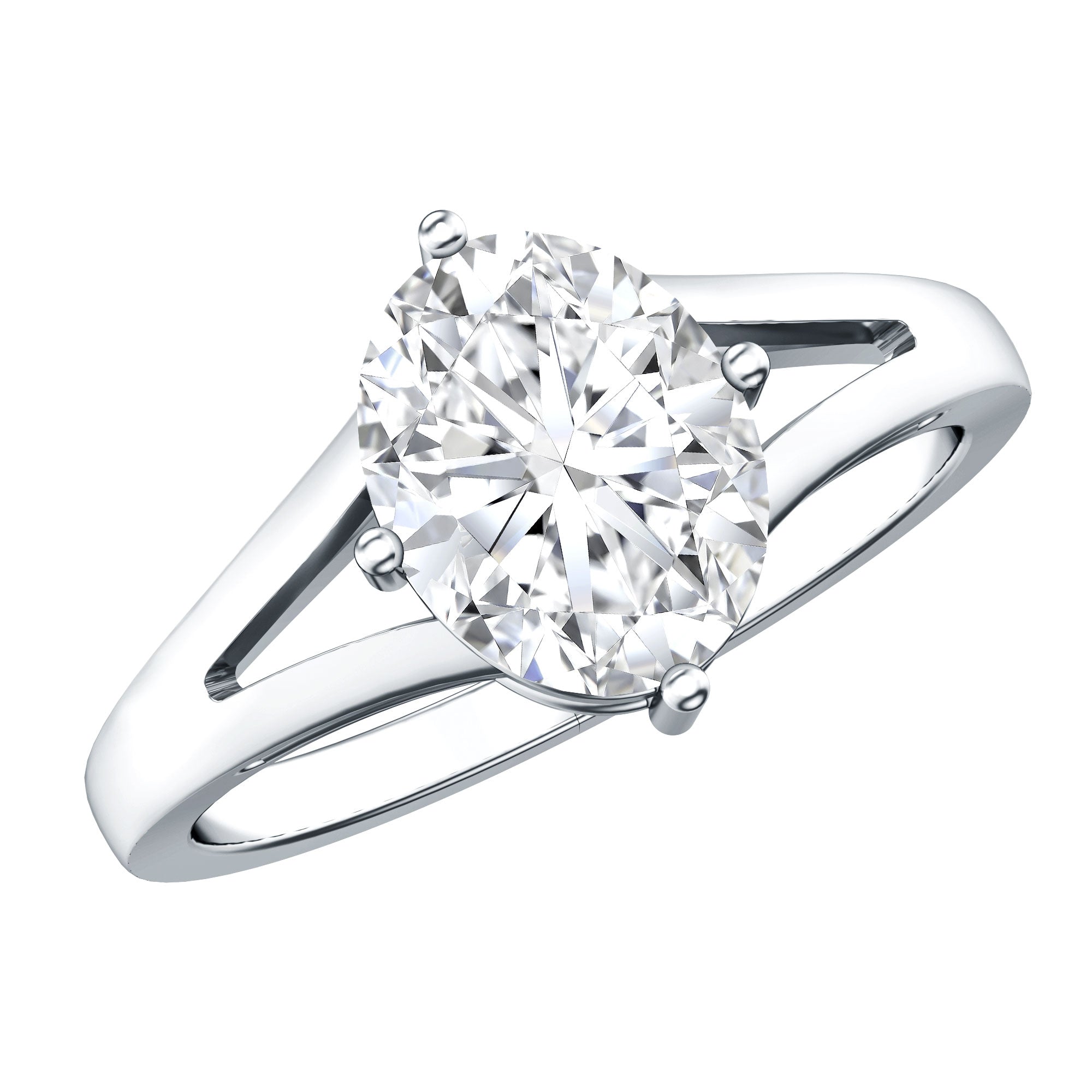 Oval Cut Moissanite Solitaire Engagement Ring in Split Shank D-VS1 - Rosec Jewels