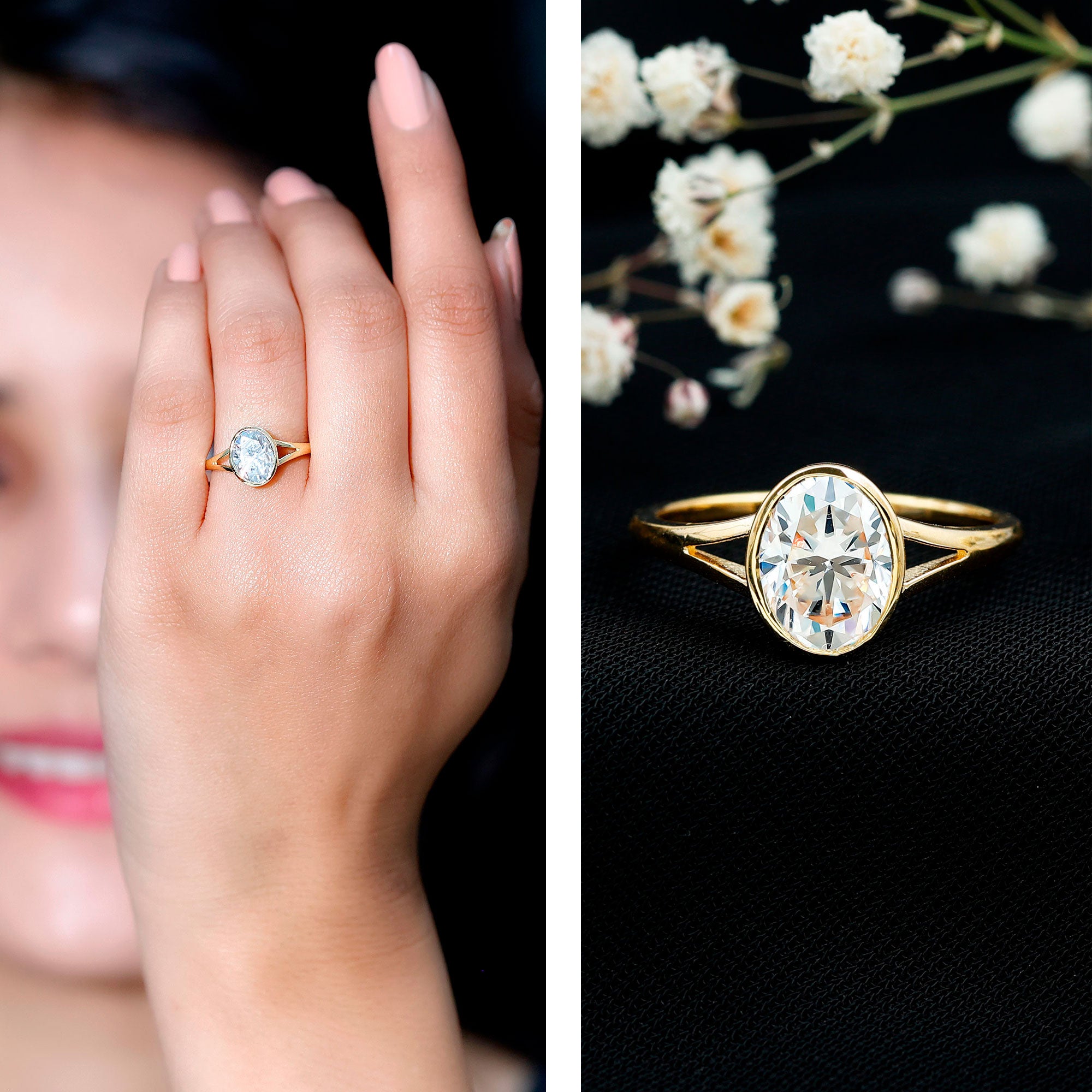Certified 7X9 MM Oval Moissanite Solitaire Engagement Ring D-VS1 - Rosec Jewels