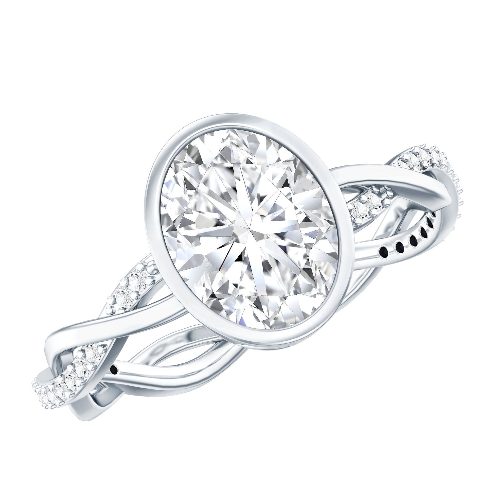 Brilliant Cut Moissanite Bezel Set Engagement Ring in Braided Shank D-VS1 - Rosec Jewels
