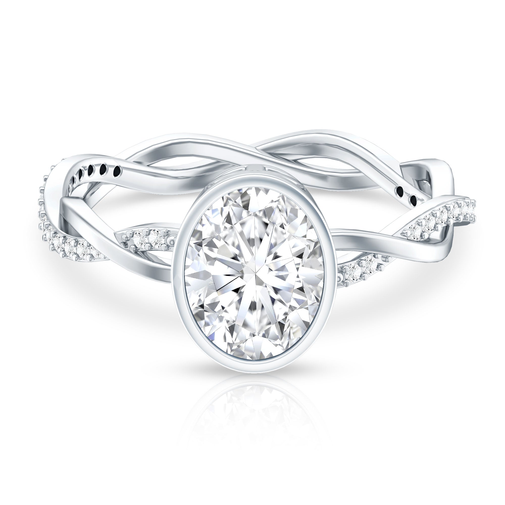 Brilliant Cut Moissanite Bezel Set Engagement Ring in Braided Shank D-VS1 - Rosec Jewels