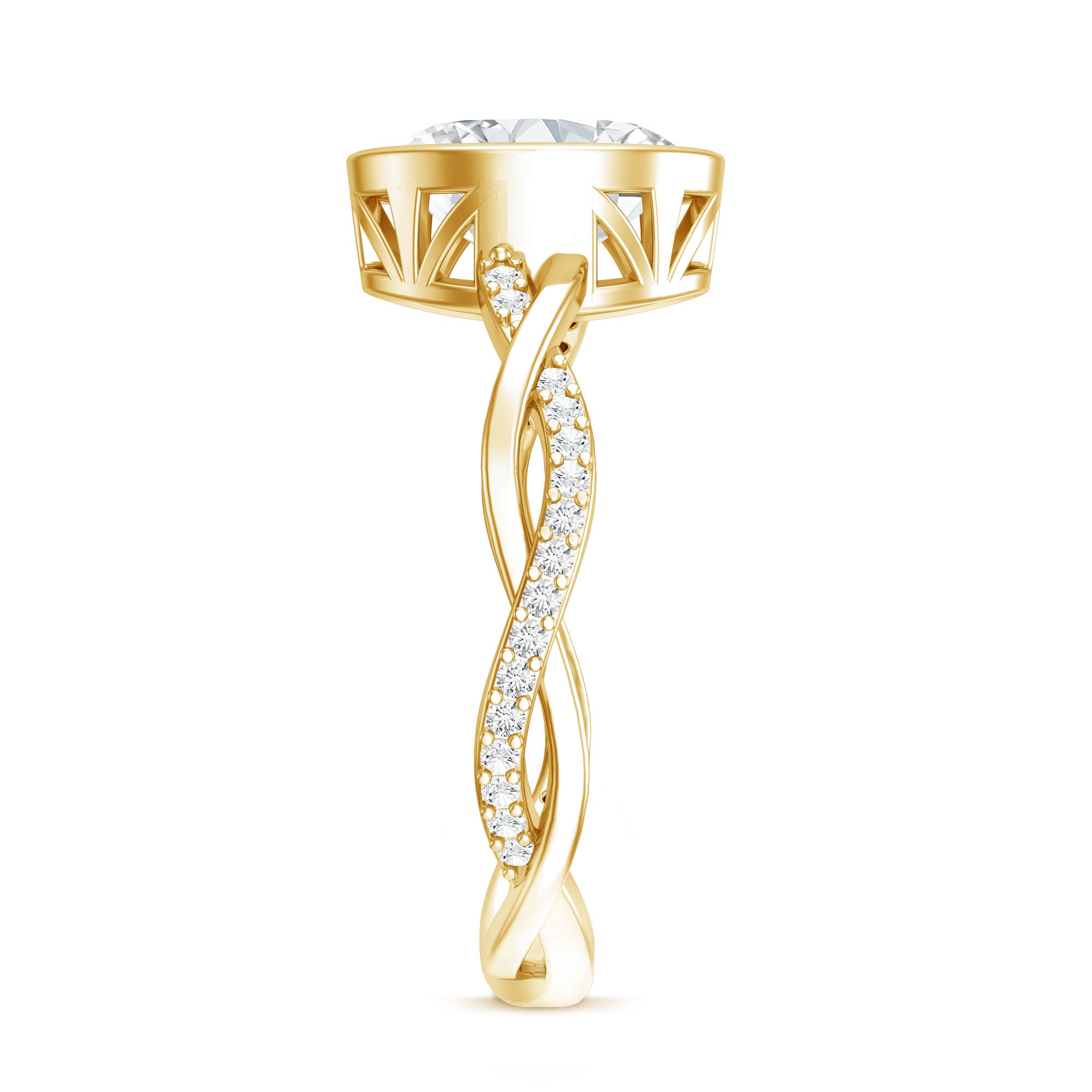 Brilliant Cut Moissanite Bezel Set Engagement Ring in Braided Shank D-VS1 - Rosec Jewels