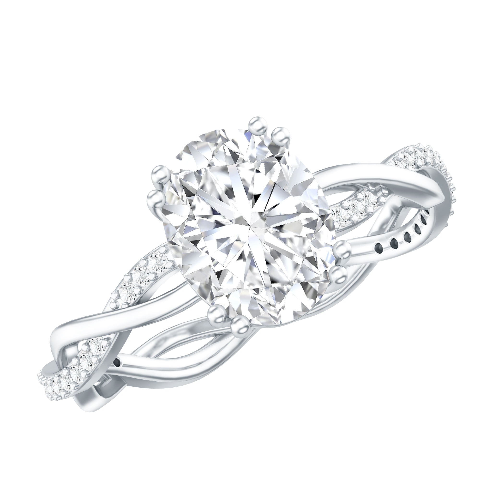 Rosec Jewels-2 Carat Oval Shaped Moissanite Braided Engagement Ring in 14k Gold Plated Silver