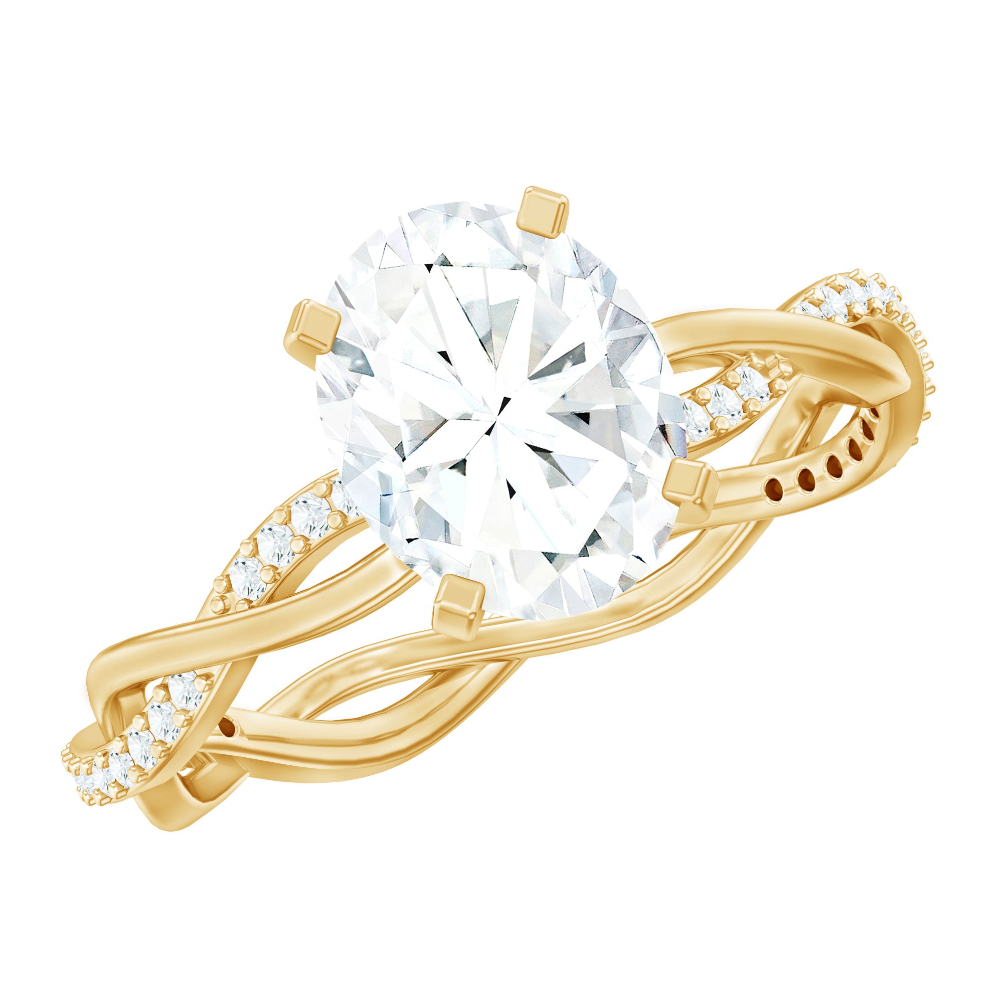 Rosec Jewels-Oval Shape Moissanite Solitaire Engagement Ring in Braided Shank