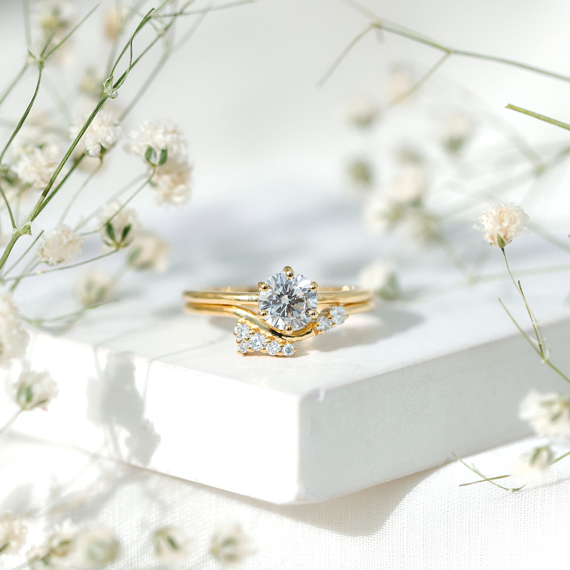 Solitaire Moissanite Wedding Ring Set for Her D-VS1 - Rosec Jewels