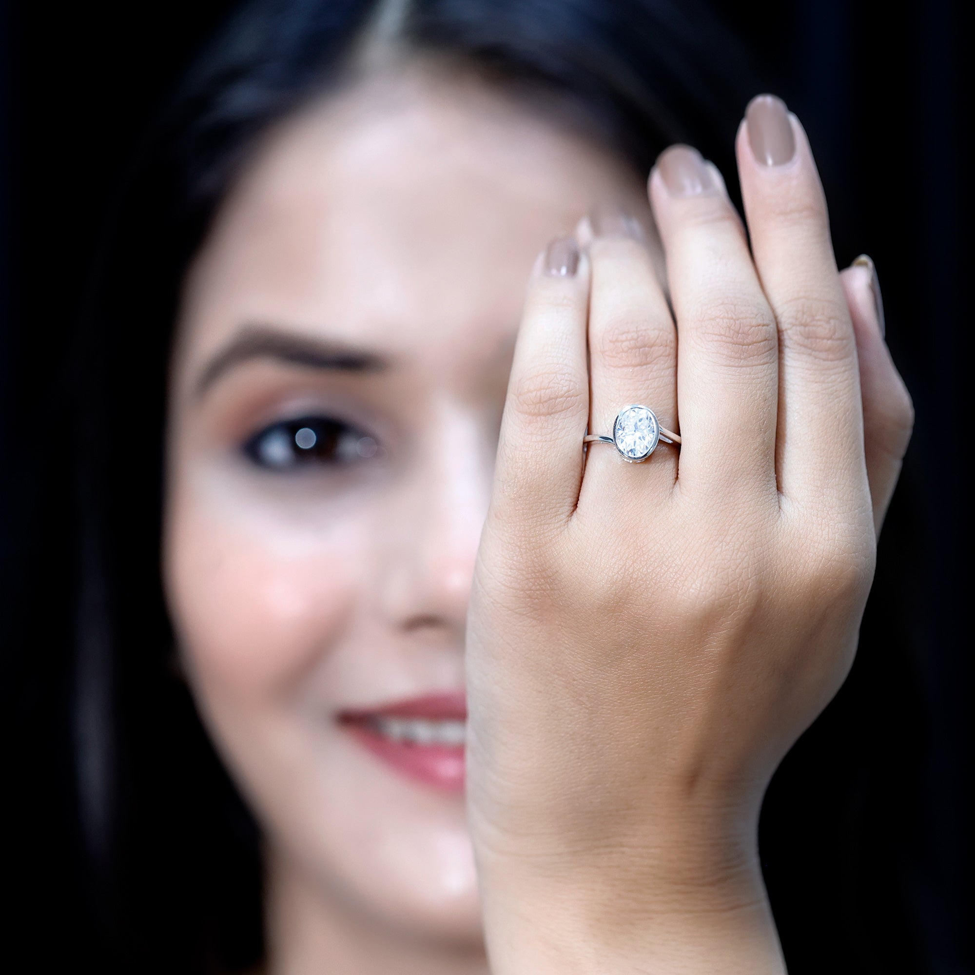 Solitaire 7X9 MM Moissanite Oval Engagement Ring with Bypass Shank D-VS1 - Rosec Jewels