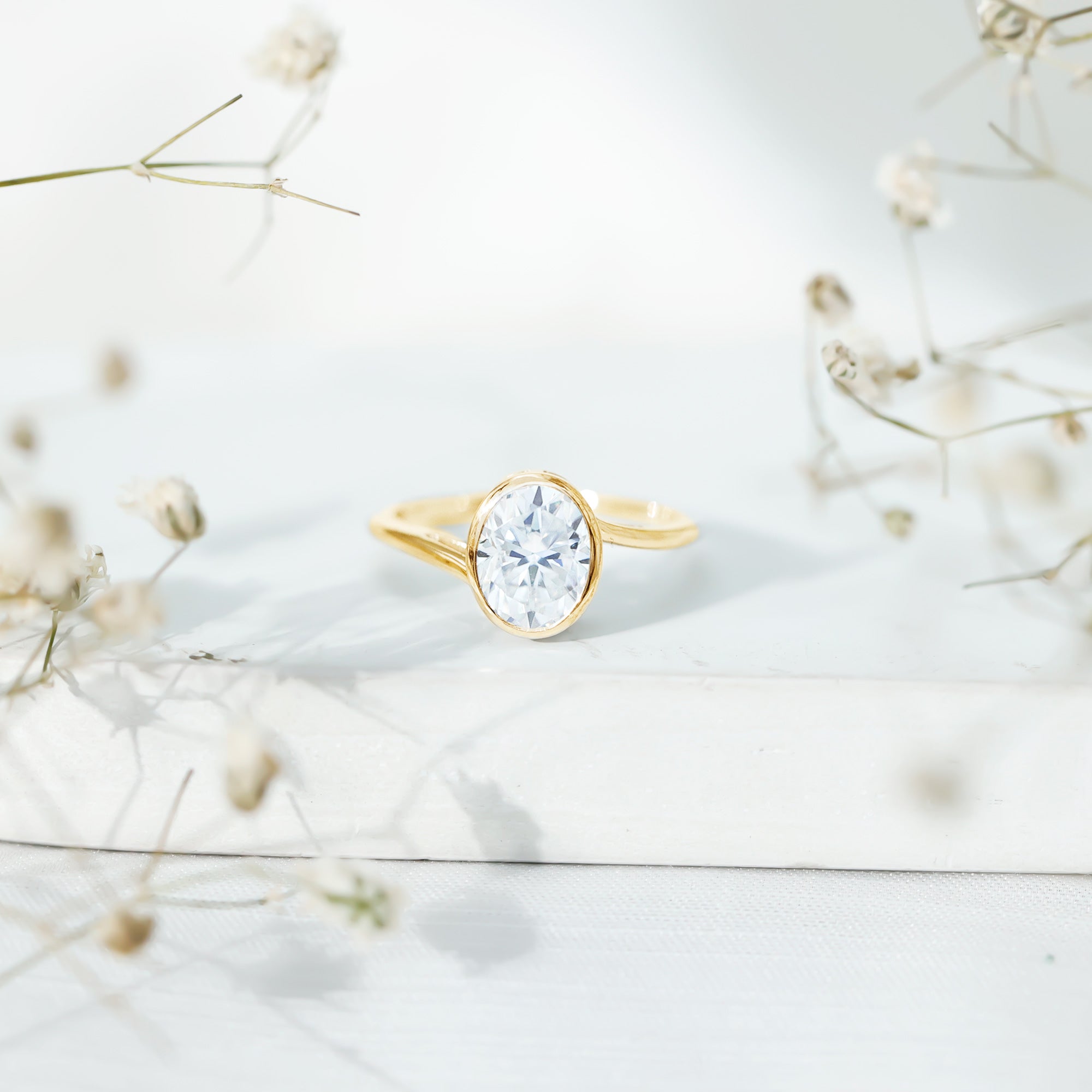 Solitaire 7X9 MM Moissanite Oval Engagement Ring with Bypass Shank D-VS1 - Rosec Jewels
