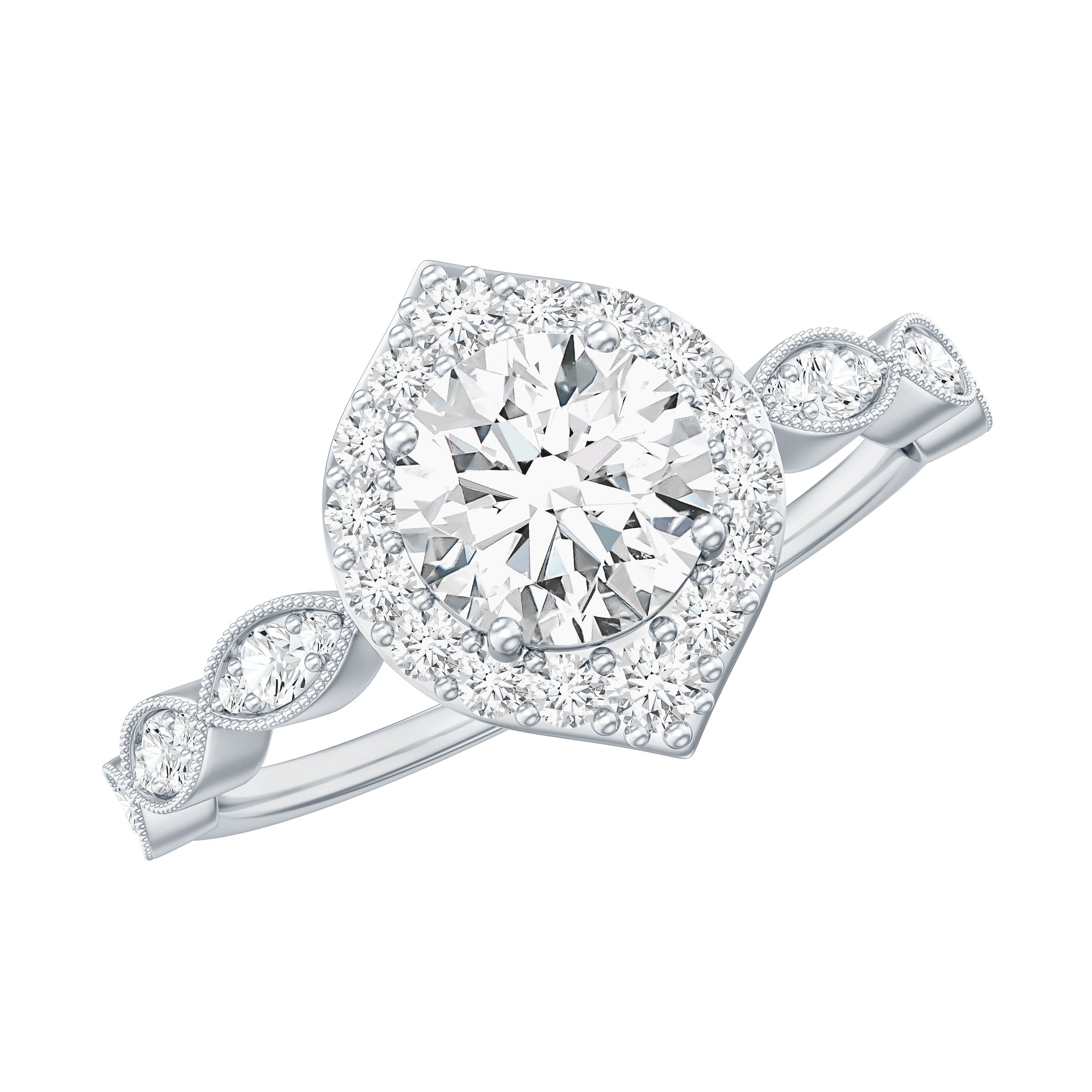 Antique Style Moissanite Halo Engagement Ring D-VS1 - Rosec Jewels