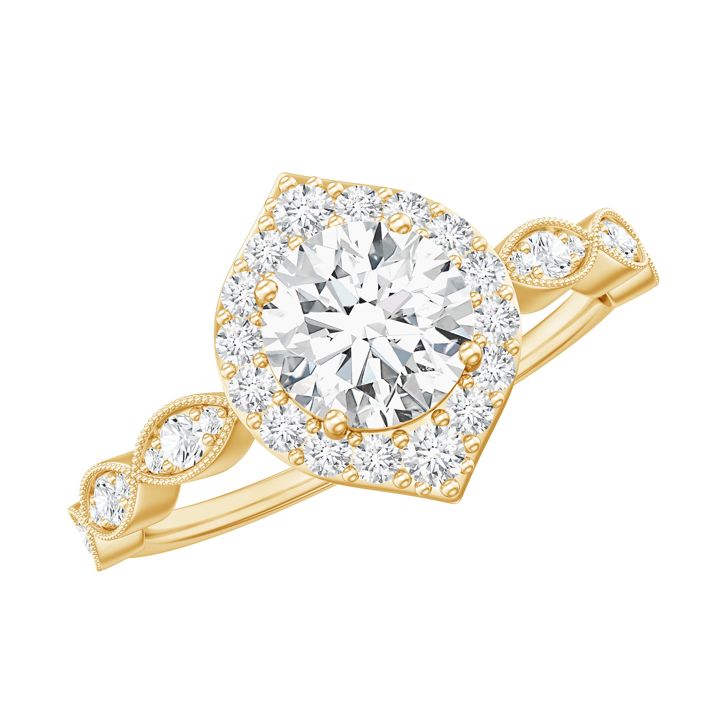 Antique Style Moissanite Halo Engagement Ring D-VS1 - Rosec Jewels