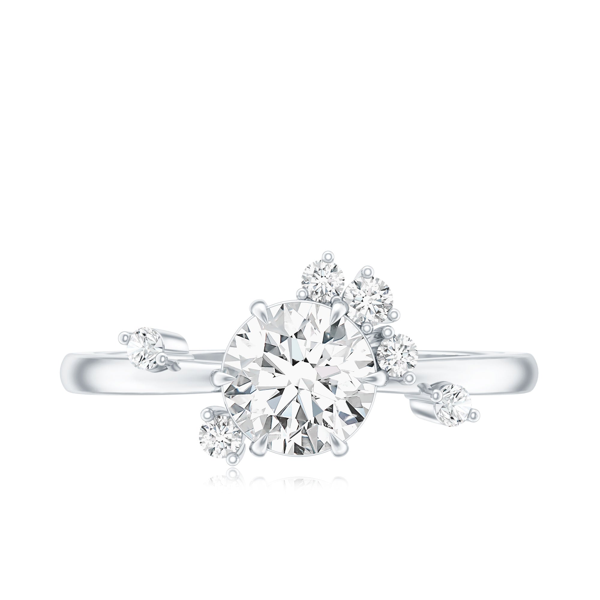 Rosec Jewels-Round Cut Scatter Moissanite Unique Engagement Ring