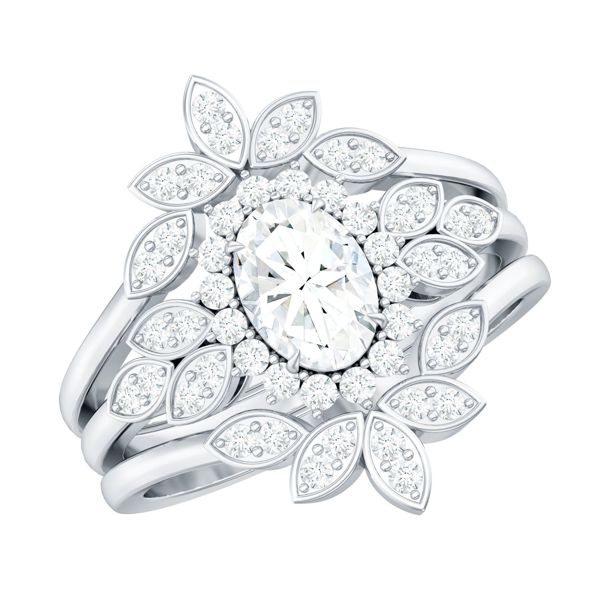 Vintage Inspired Moissanite Wedding Ring Set of 3