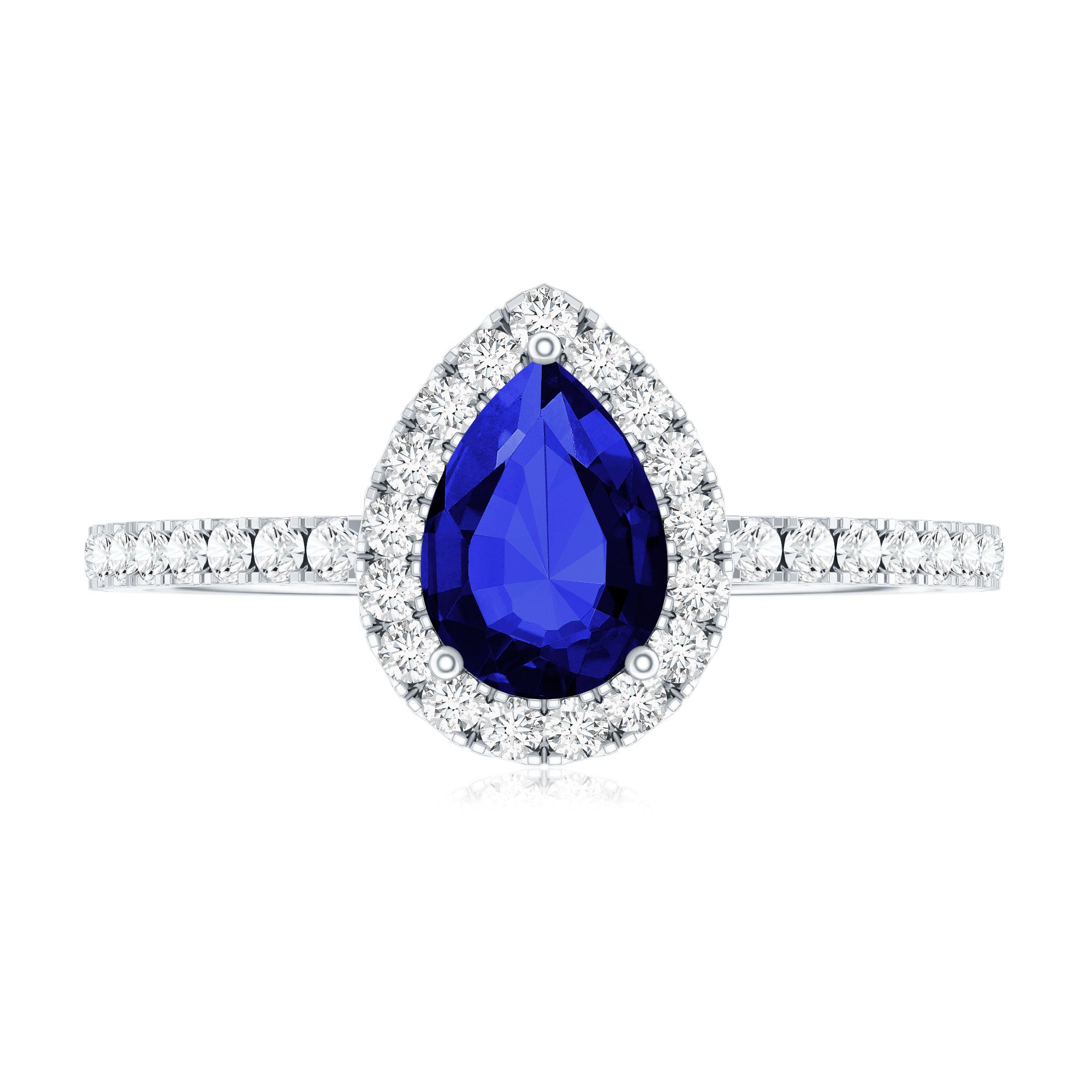 Certified 1.6 Carat Lab Grown Blue Sapphire Teardrop Engagement Ring with Diamond Halo AAAA - Rosec Jewels