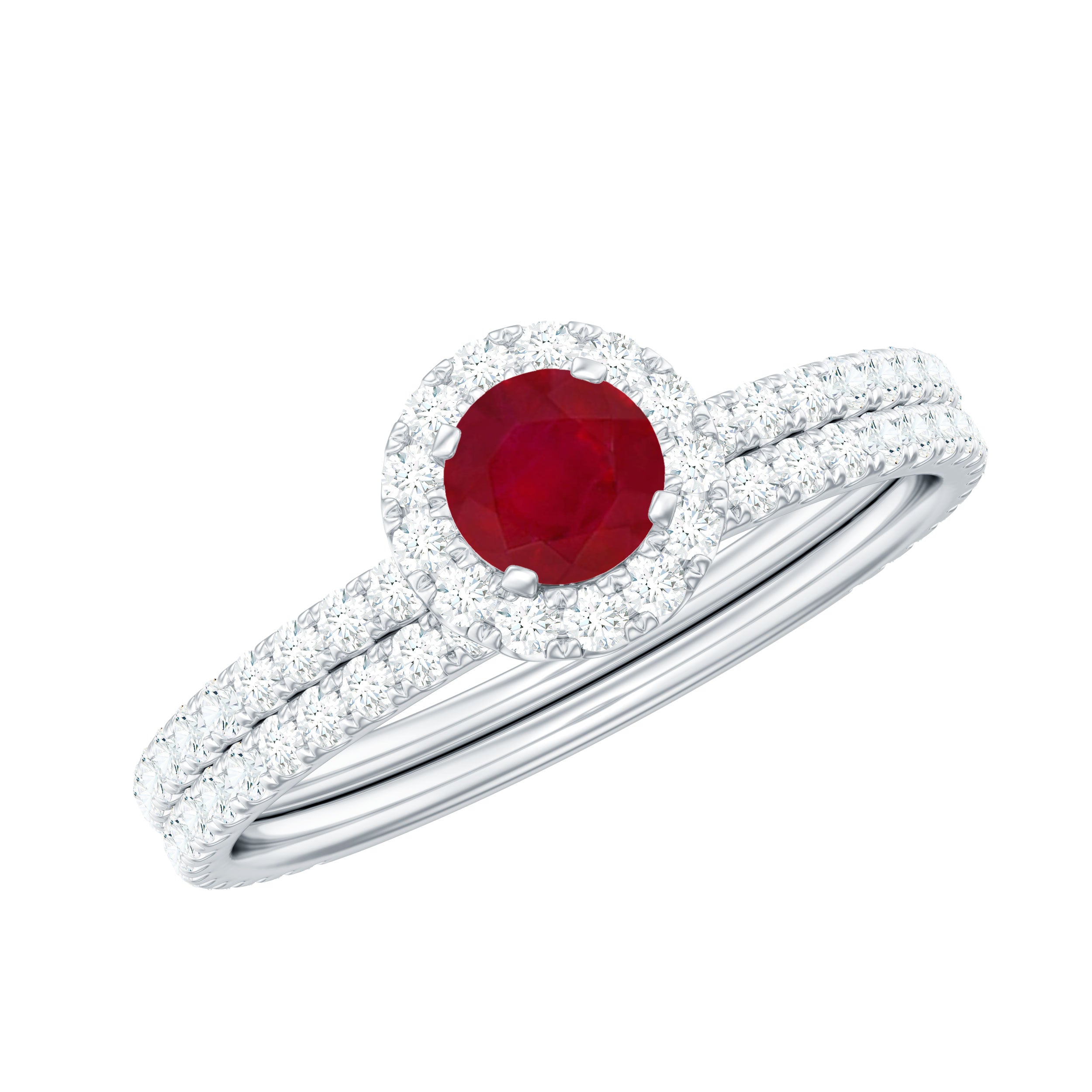 Natural Ruby Wedding Engagement Ring Set with Diamond AAA - Rosec Jewels