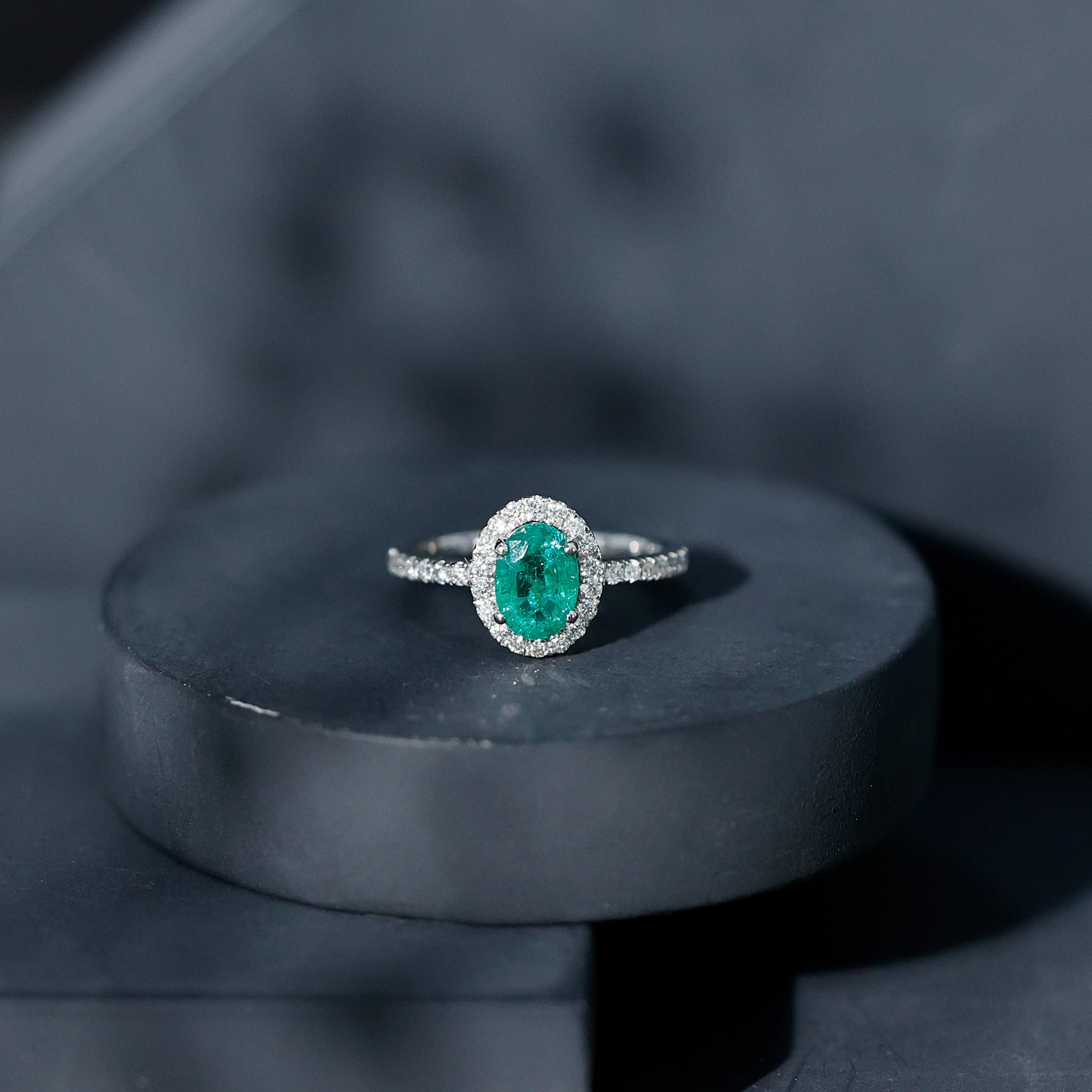 Real 0.7 Carat Oval Emerald Engagement Ring with Diamond Halo AAA - Rosec Jewels