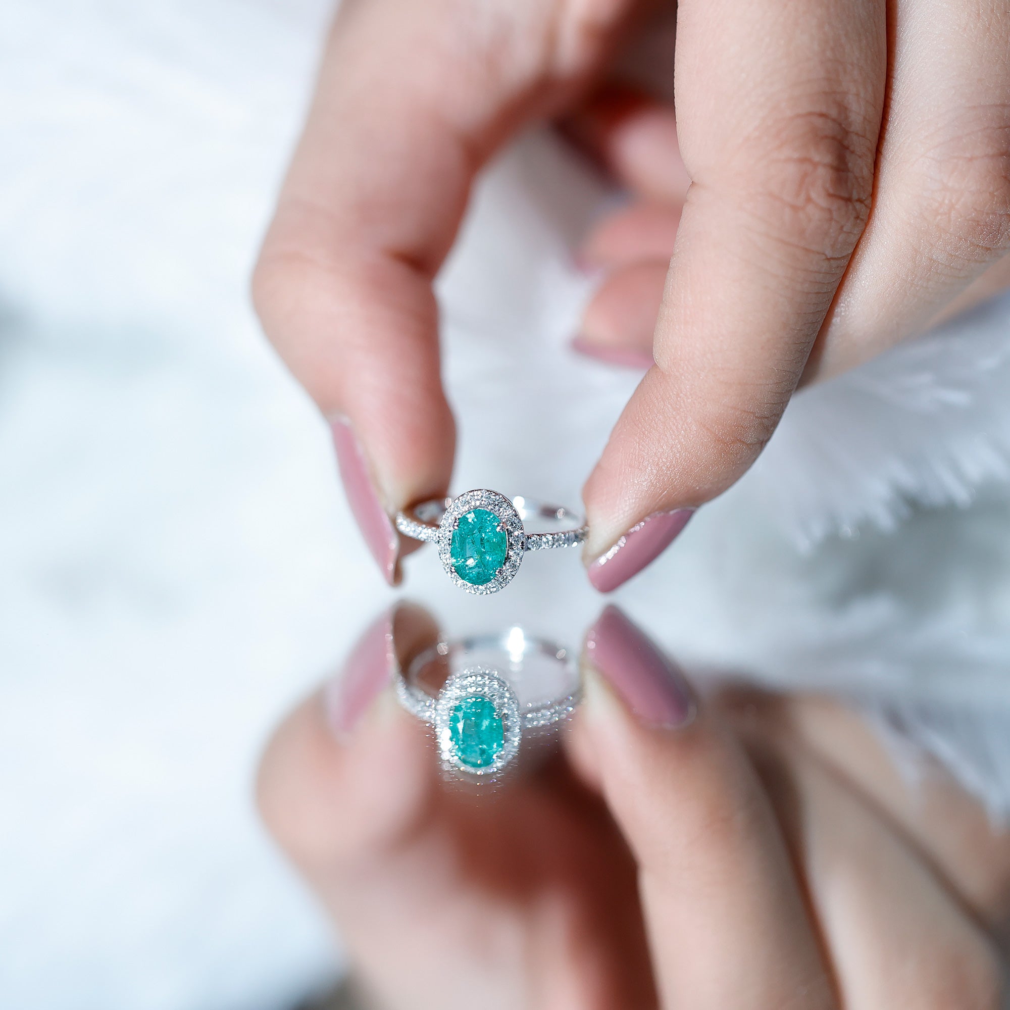 Real 0.7 Carat Oval Emerald Engagement Ring with Diamond Halo AAA - Rosec Jewels