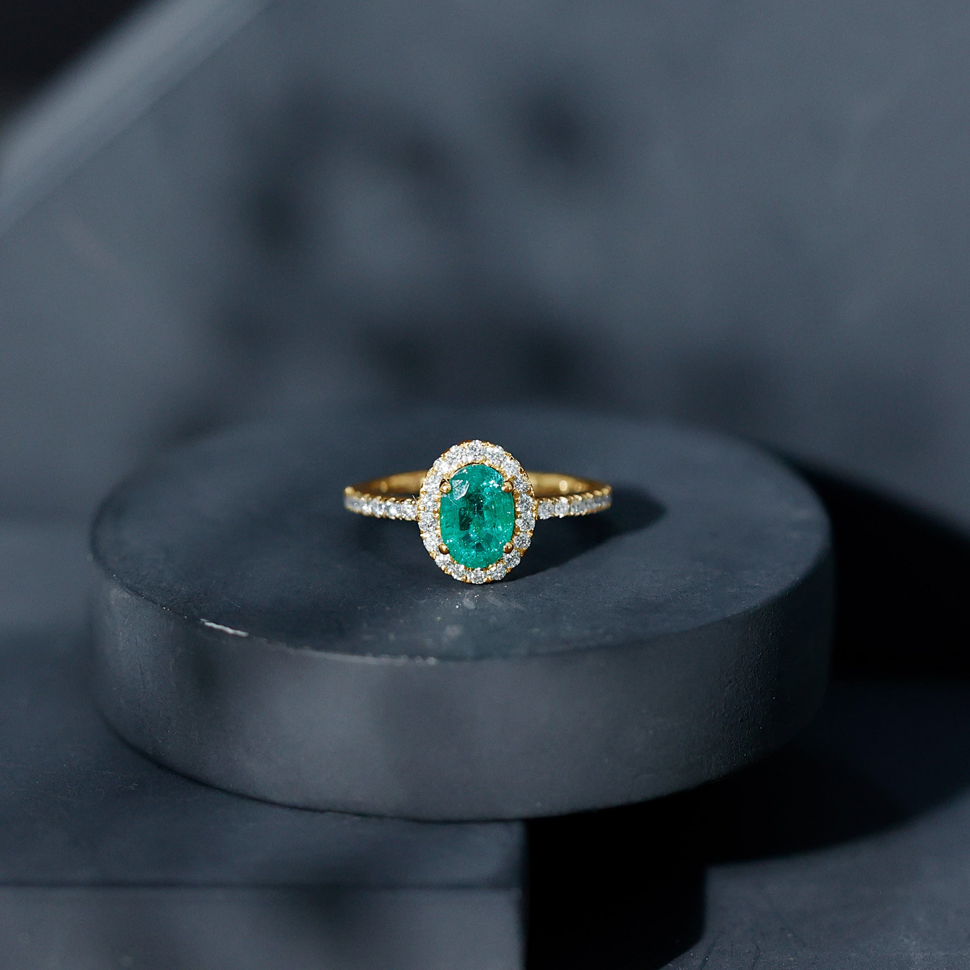 Real 0.7 Carat Oval Emerald Engagement Ring with Diamond Halo AAA - Rosec Jewels