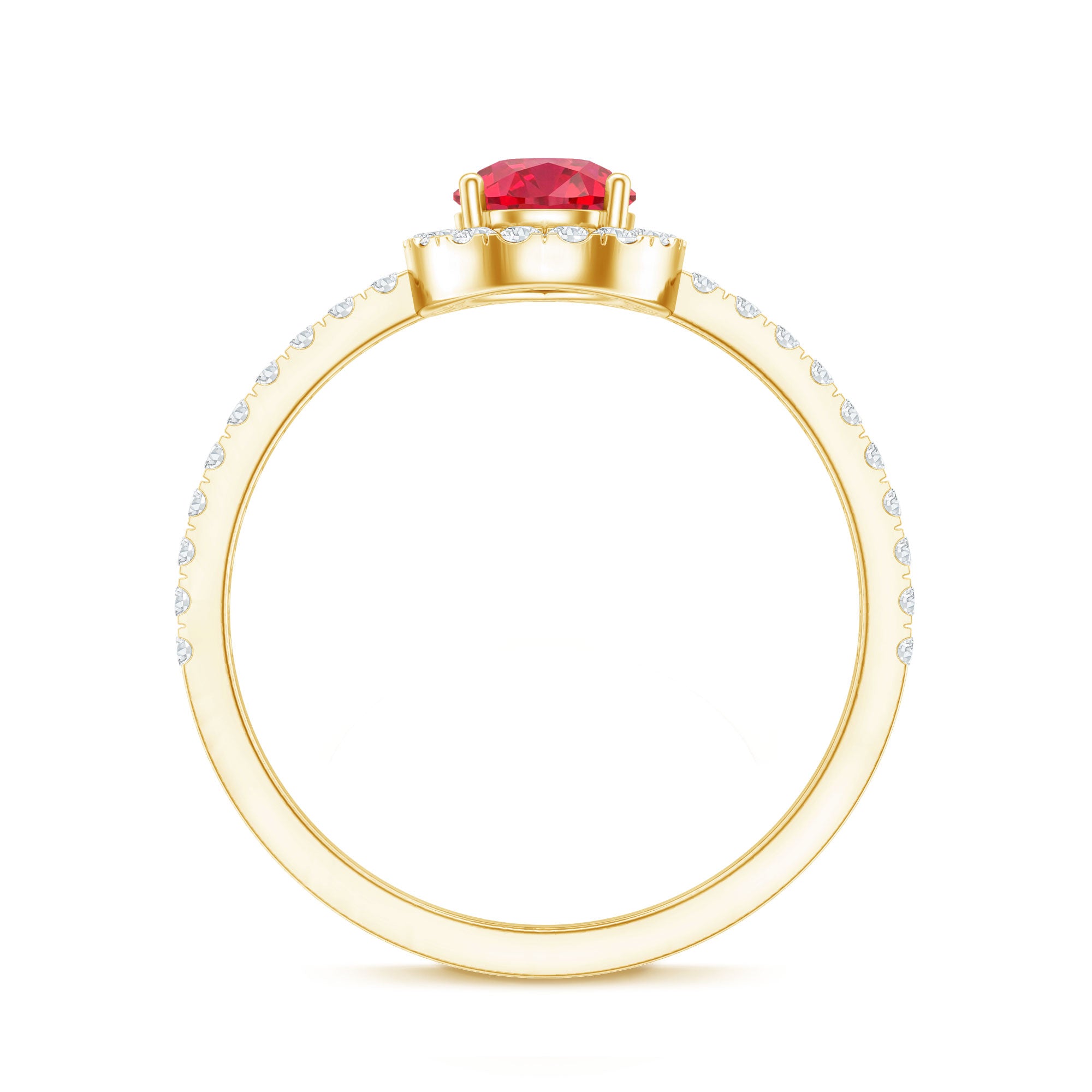 Rosec Jewels-Lab Created Ruby Teardrop Halo Engagement Ring with Diamond