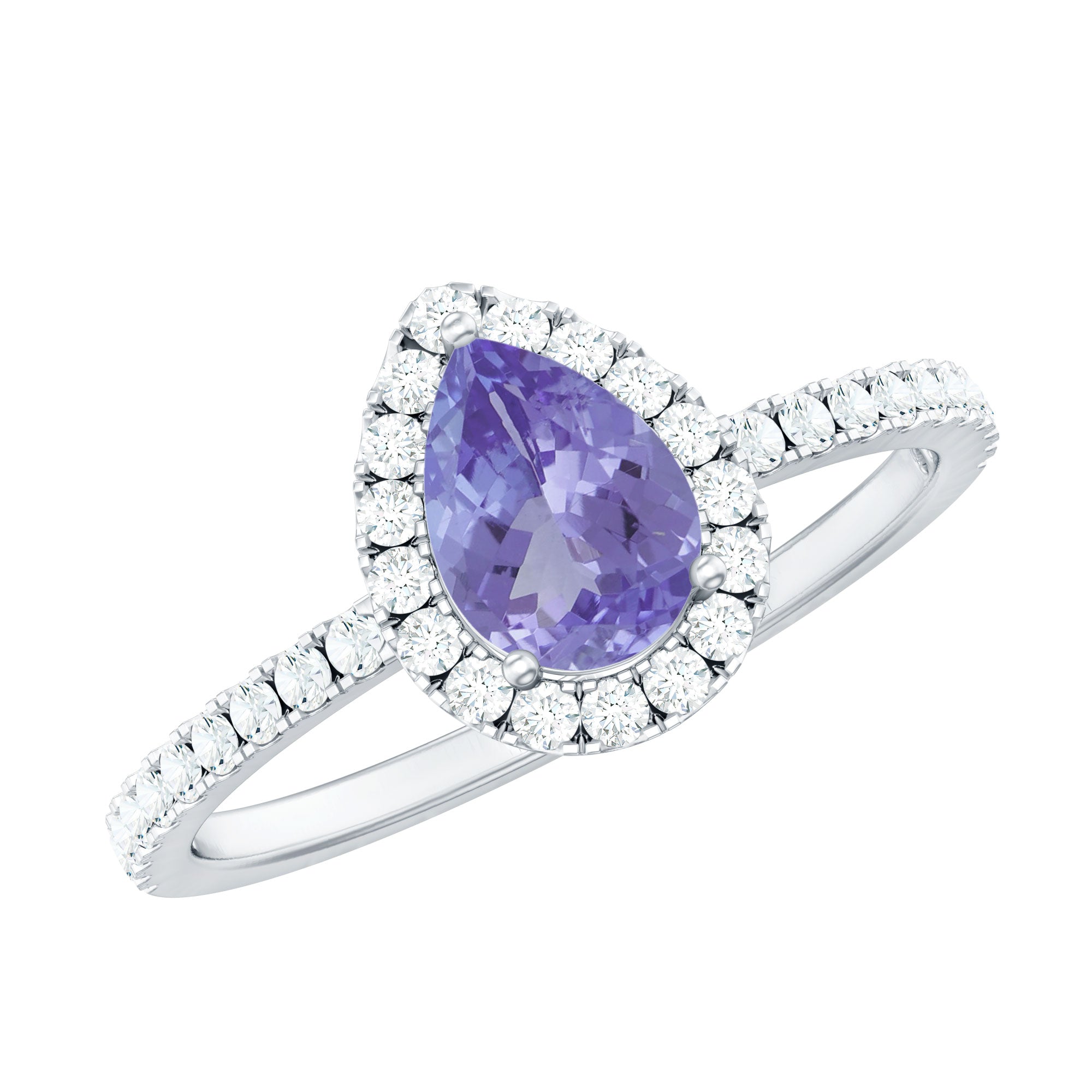 Real Pear Shape Tanzanite Teardrop Engagement Ring with Diamond Halo AAA - Rosec Jewels