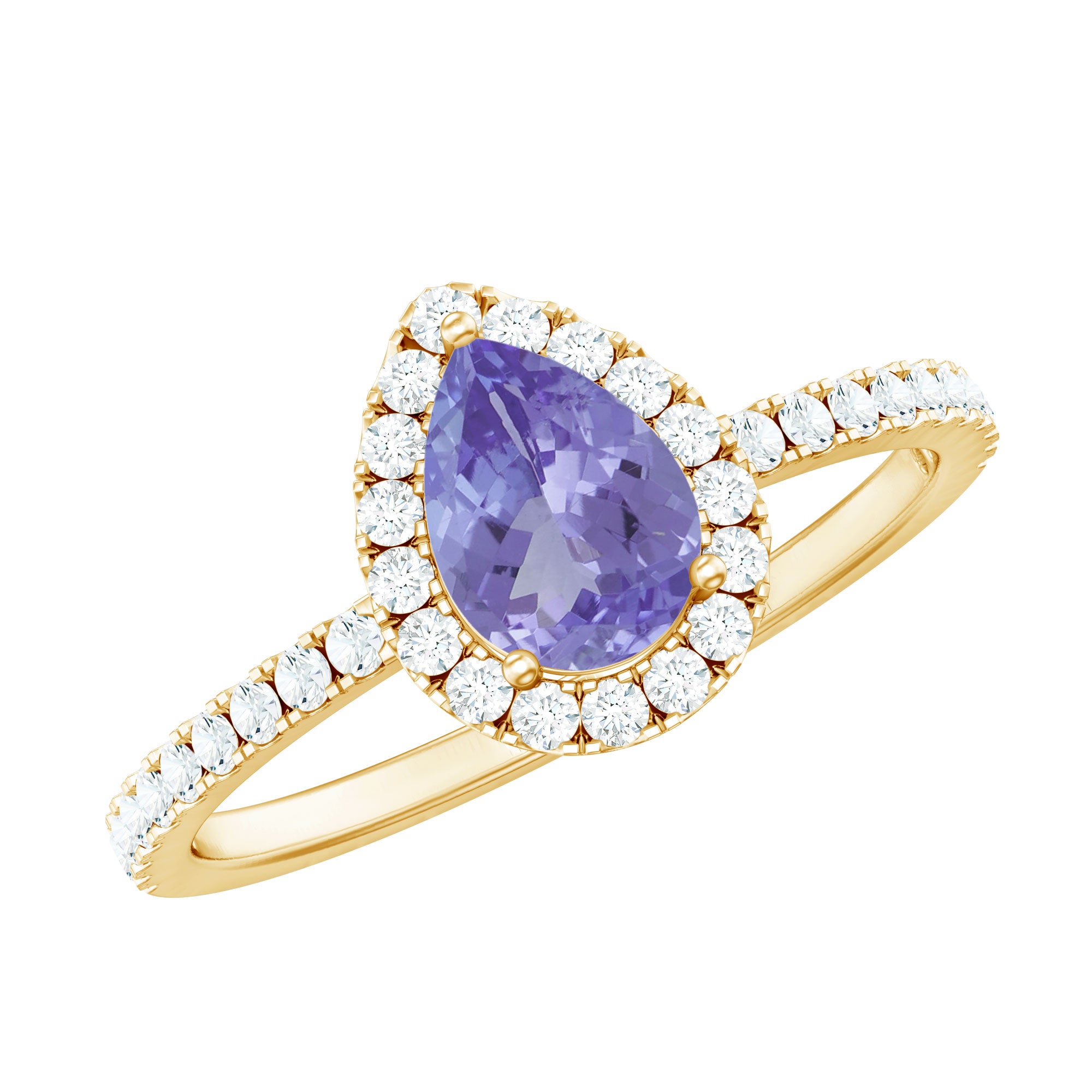 Real Pear Shape Tanzanite Teardrop Engagement Ring with Diamond Halo AAA - Rosec Jewels