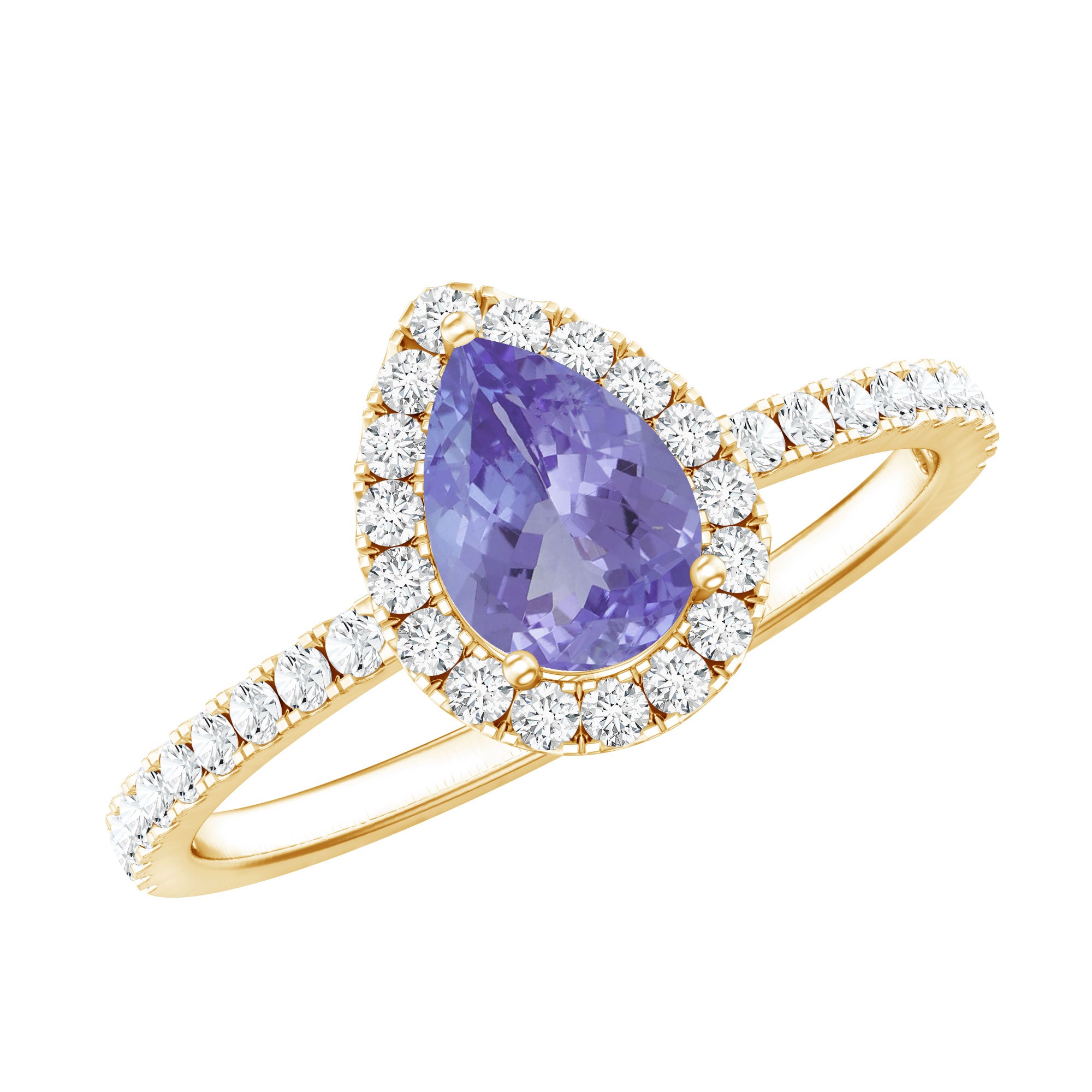 Rosec Jewels-Real Pear Shape Tanzanite Teardrop Engagement Ring with Diamond Halo