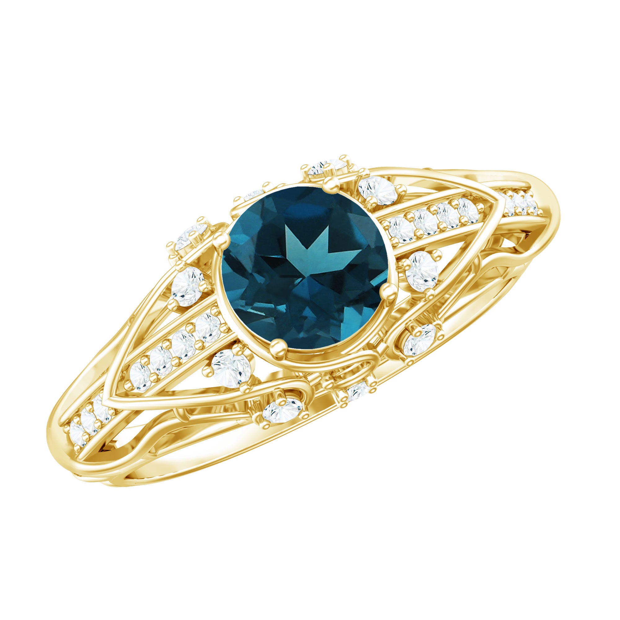 Vintage Looking London Blue Topaz and Diamond Engagement Ring With Certificate AAA - Rosec Jewels