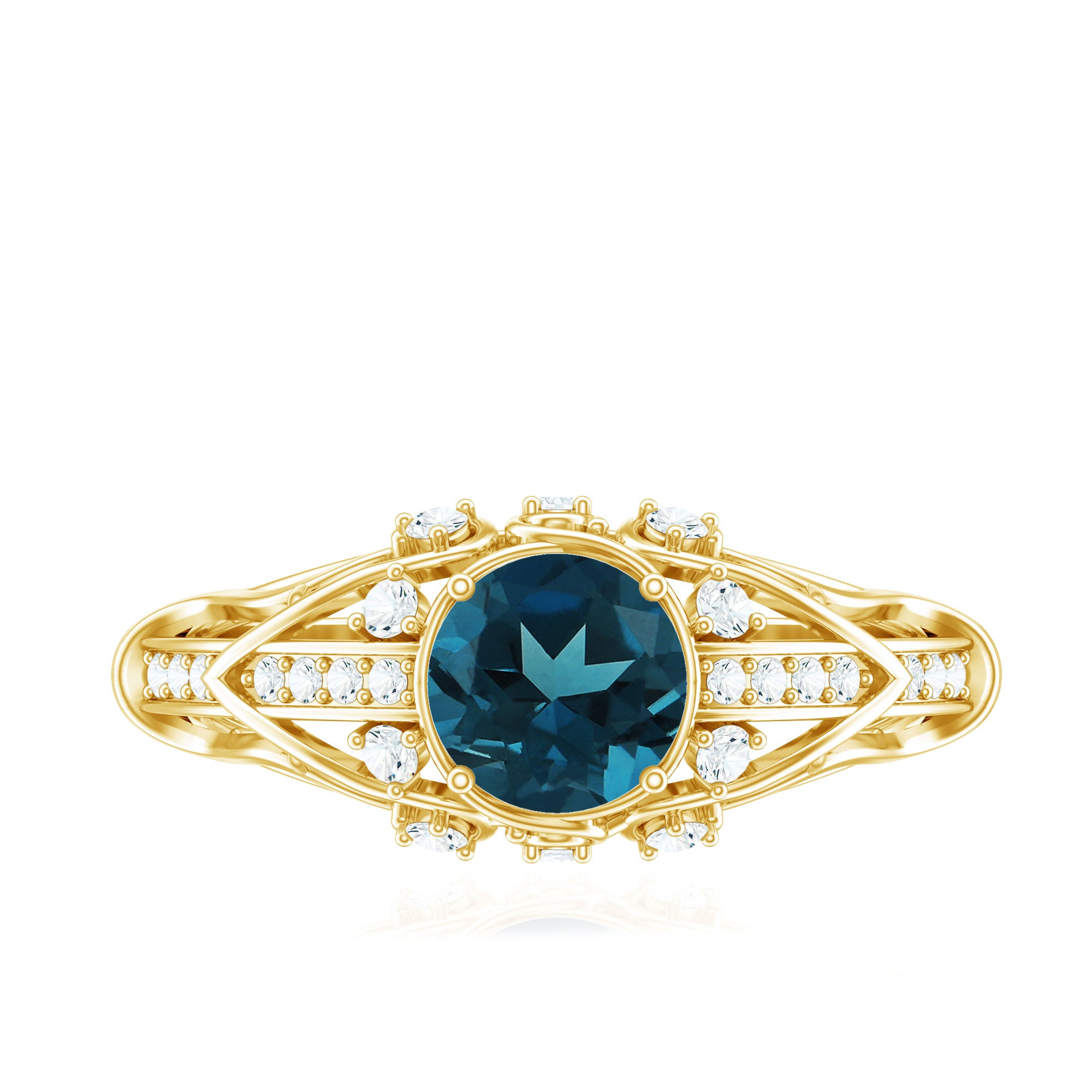 Vintage Looking London Blue Topaz and Diamond Engagement Ring With Certificate AAA - Rosec Jewels