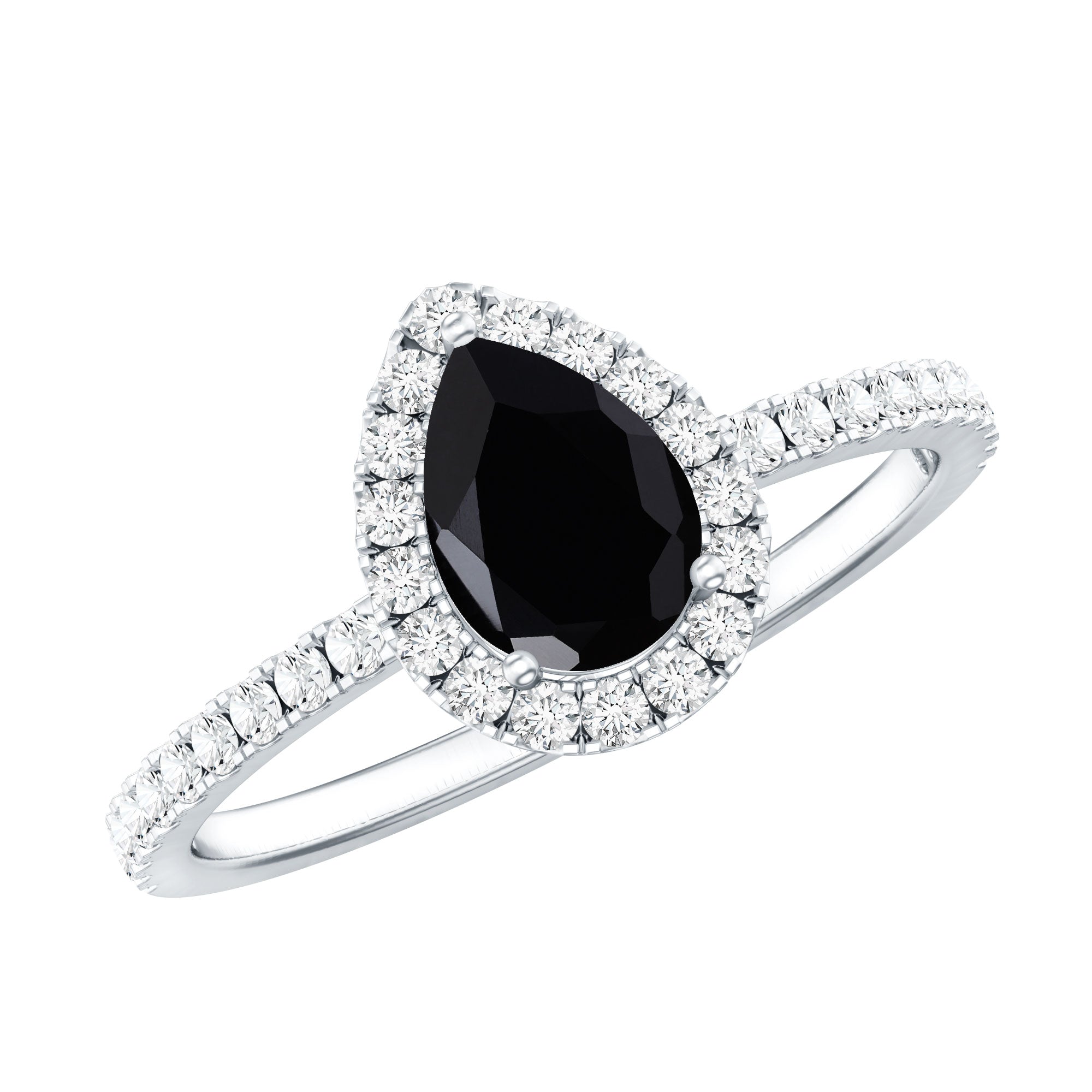 Certified 0.85 Carat Pear Shape Lab Grown Black and White Diamond Halo Engagement Ring AAAA ( Synthetic ) - Rosec Jewels