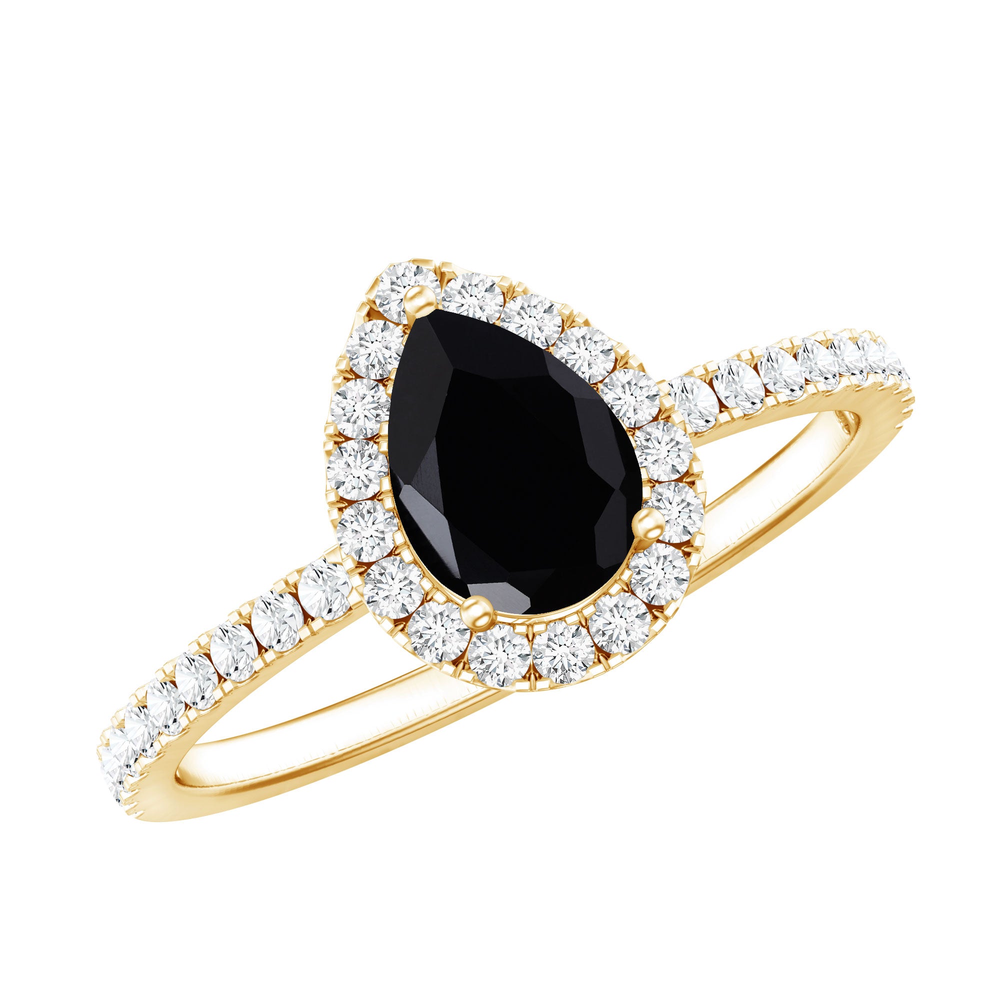 Certified 0.85 Carat Pear Shape Lab Grown Black and White Diamond Halo Engagement Ring AAAA ( Synthetic ) - Rosec Jewels