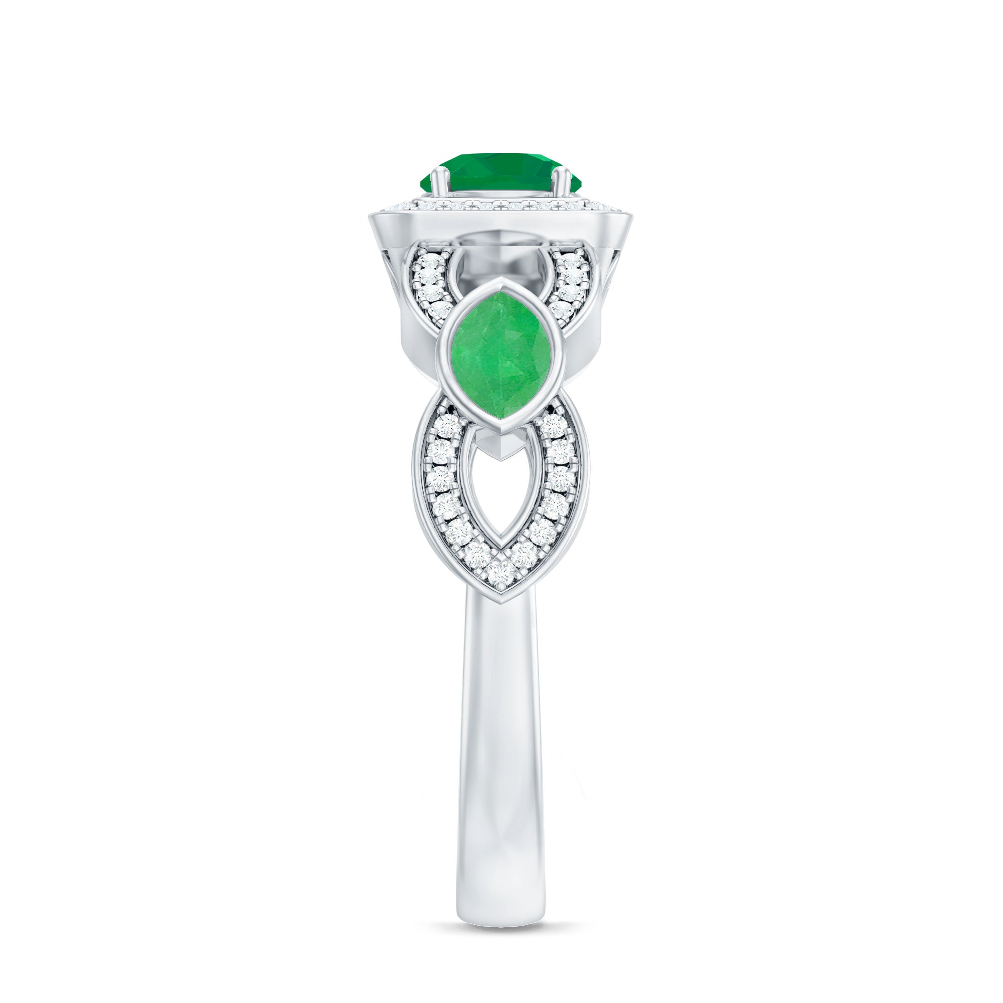 Rosec Jewels-Natural Emerald Diamond Vintage Looking Engagement Ring