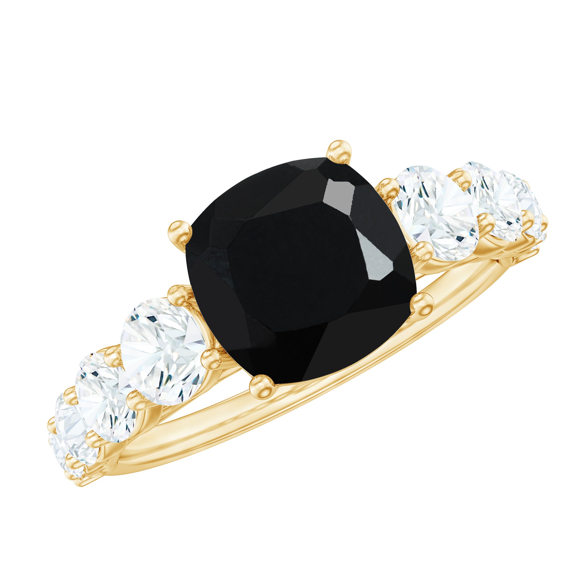 Certified 2.8 Carat Lab Grown Black Diamond Cushion Cut Engagement Ring with Side Stones AAAA ( Synthetic ) - Rosec Jewels