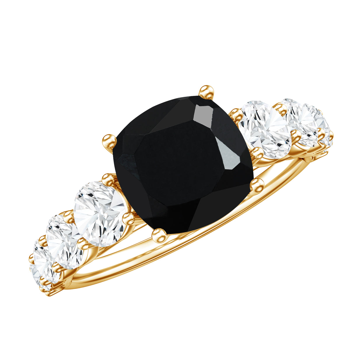 Certified 2.8 Carat Lab Grown Black Diamond Cushion Cut Engagement Ring with Side Stones AAAA ( Synthetic ) - Rosec Jewels