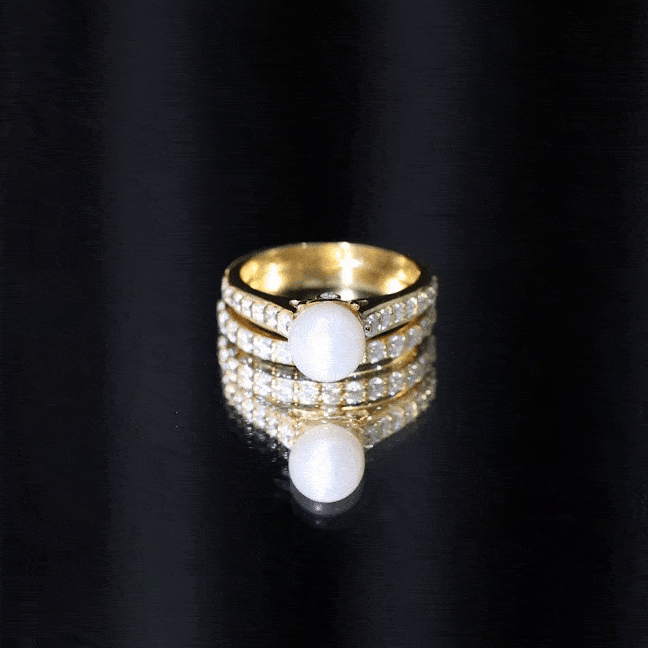 Cultured Freshwater Pearl Wedding Bridal Ring Set with Moissanite AAA - Rosec Jewels