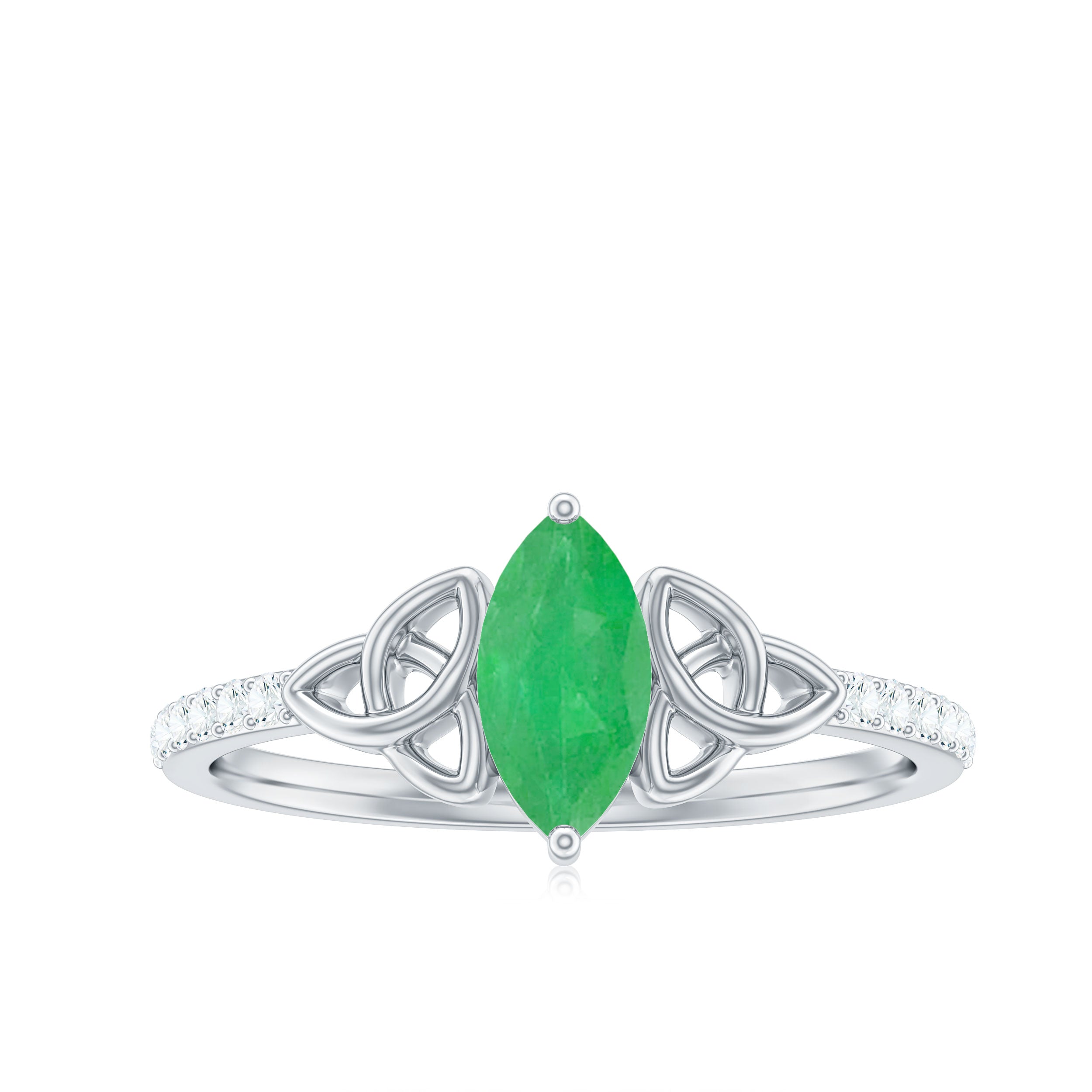 Natural Marquise Emerald Diamond Promise Ring with Celtic Knot AAA - Rosec Jewels