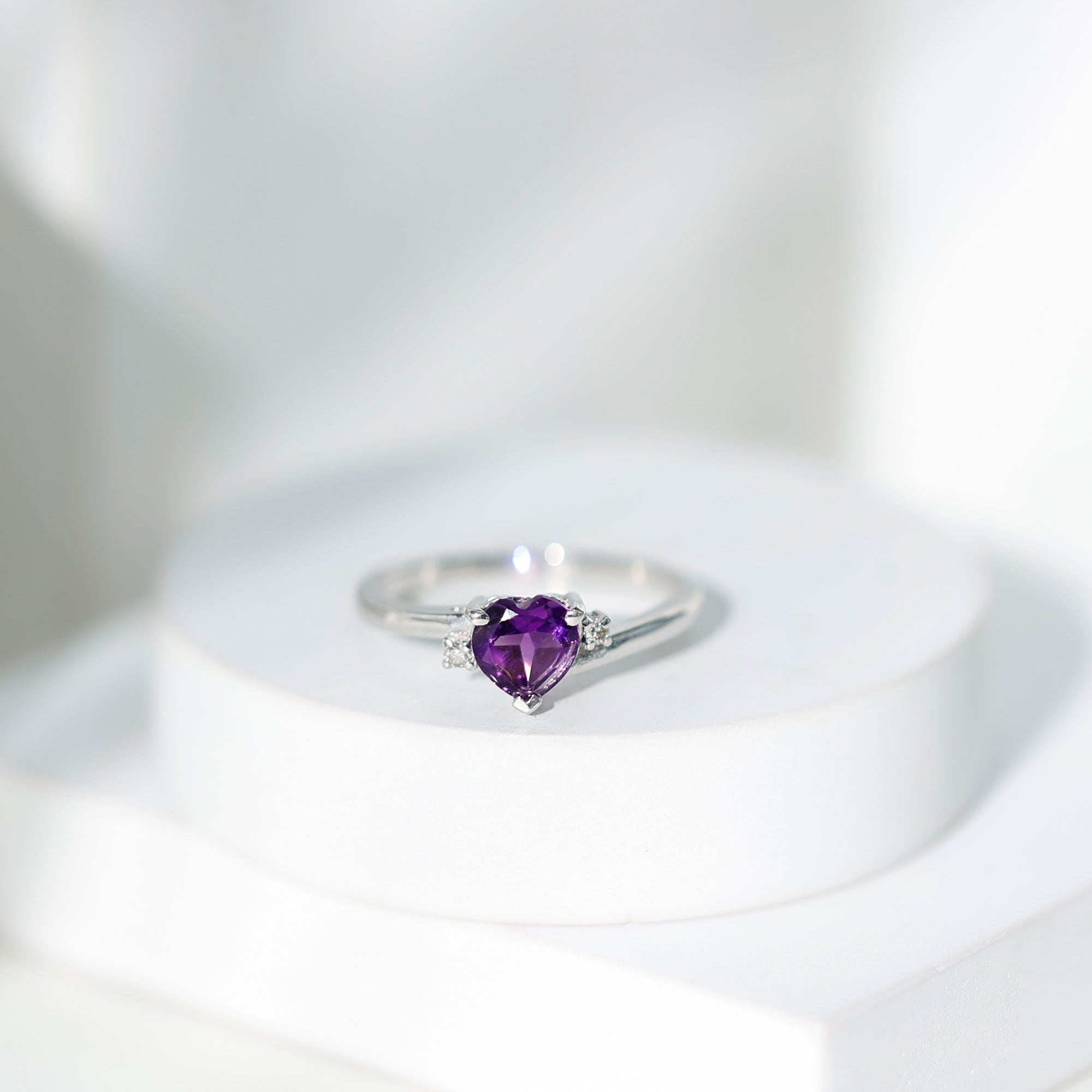 Real 0.9 Carat Amethyst Heart Engagement Ring with Diamond AAA - Rosec Jewels